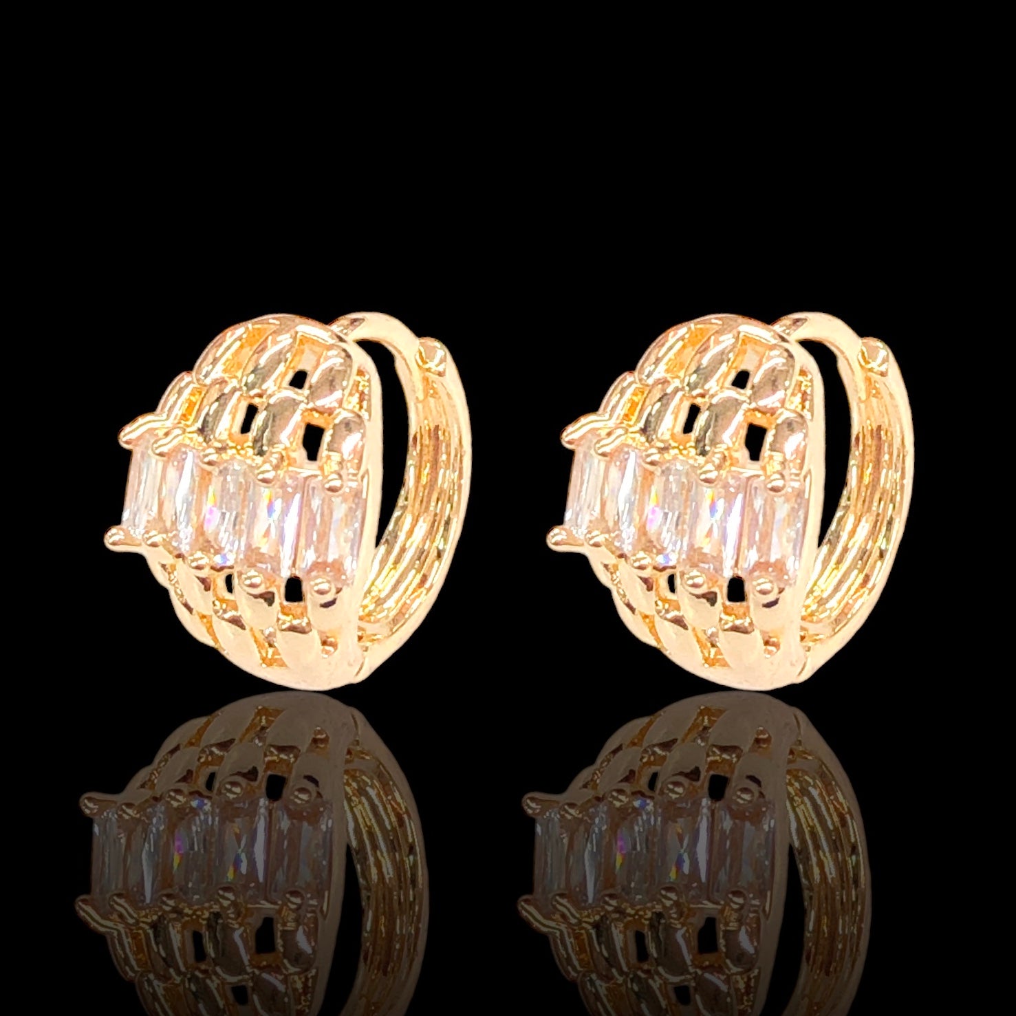 Gold Filled Oro Laminado French Baguette Cubic Zirconia Earrings