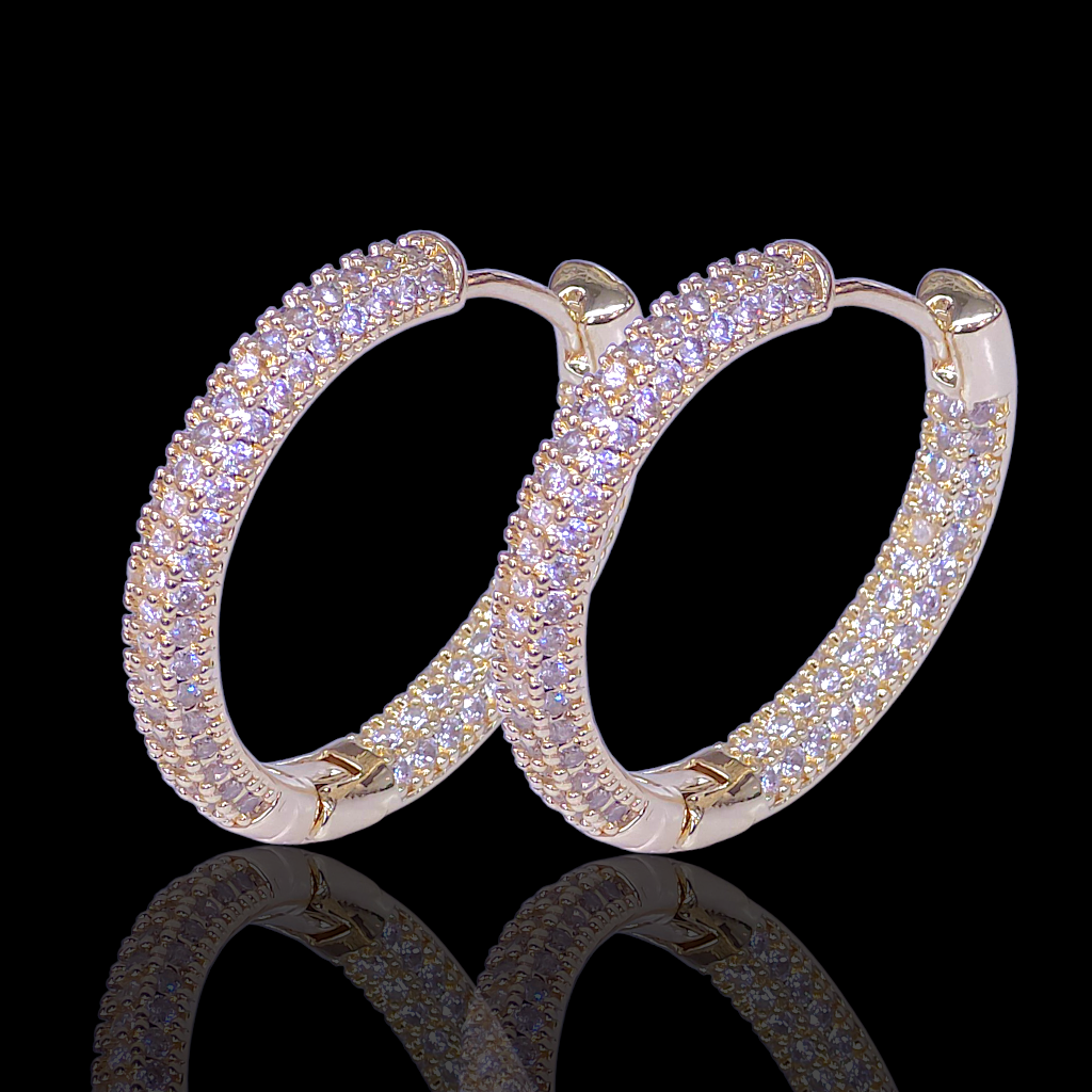 Gold Filled Oro Laminado Monaco Lux Zirconia Hoop Earrings