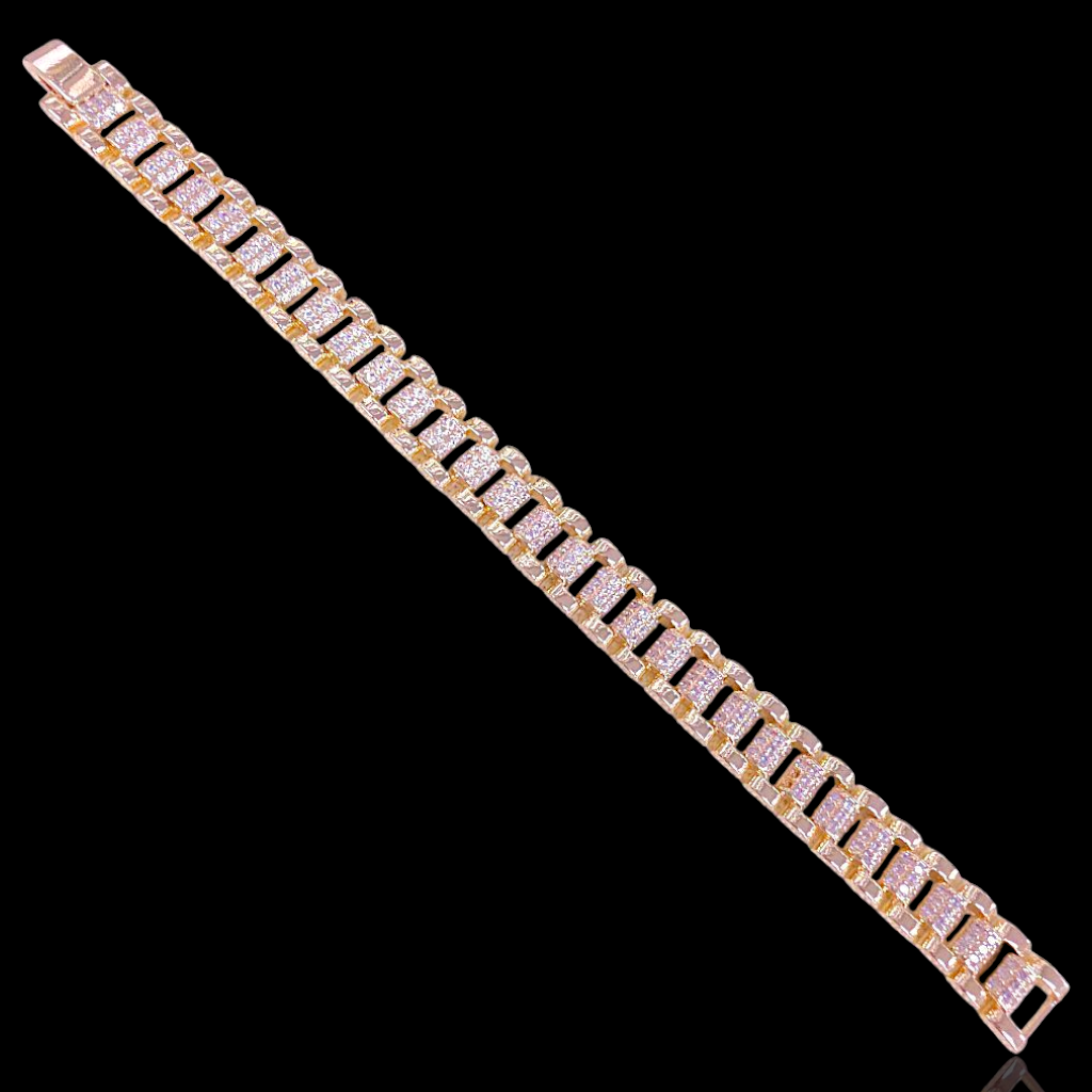 Oro Laminado Gold Filled Swiss Rolx Zirconia Studded Bracelet