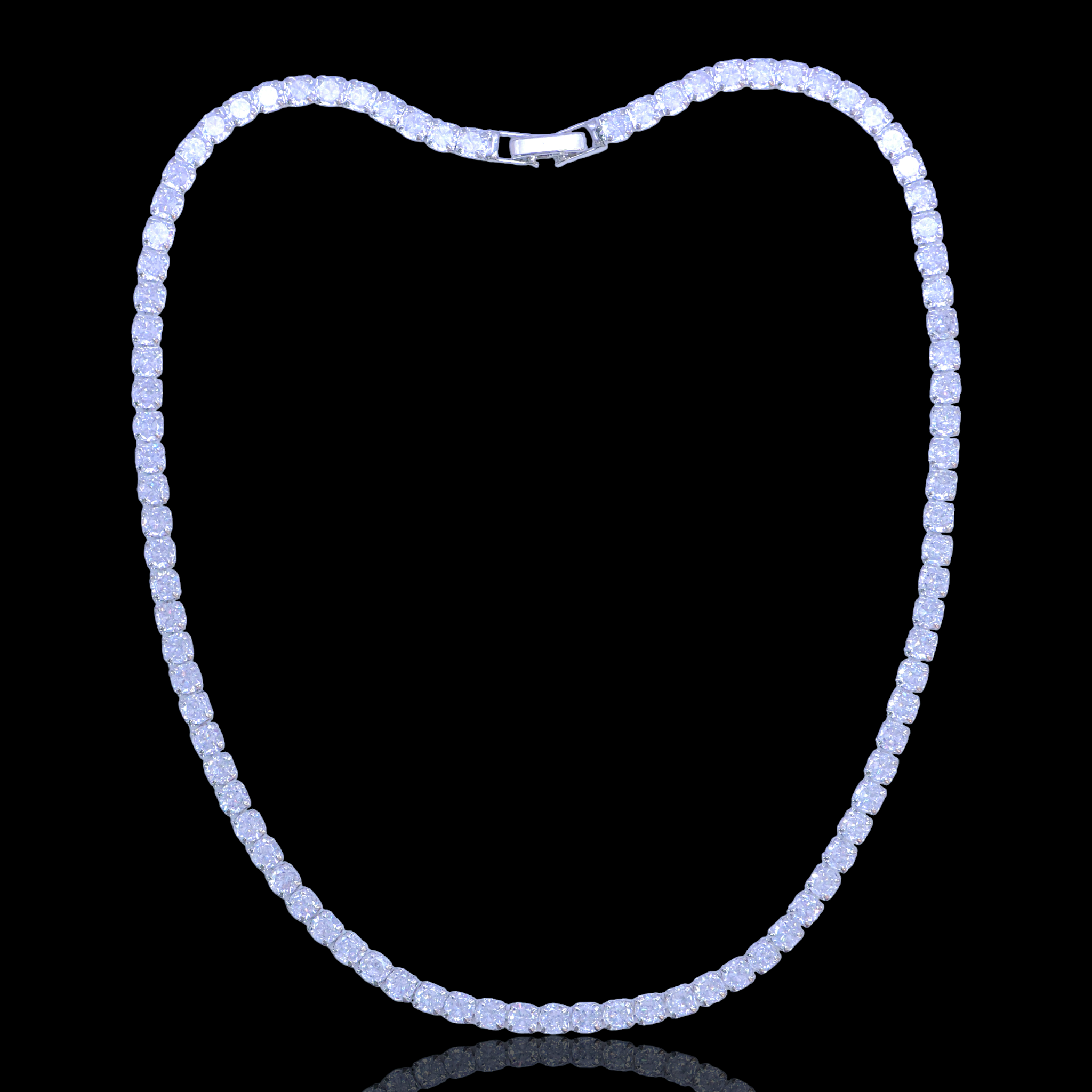 Rhodium Layered Classic 4mm Round Zirconia Tennis Necklace