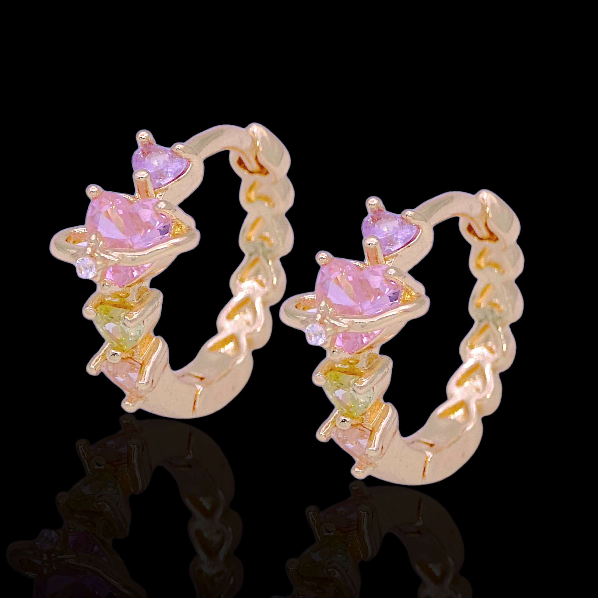 Gold Filled Oro Laminado Venus Heart Zirconia Huggie Earrings