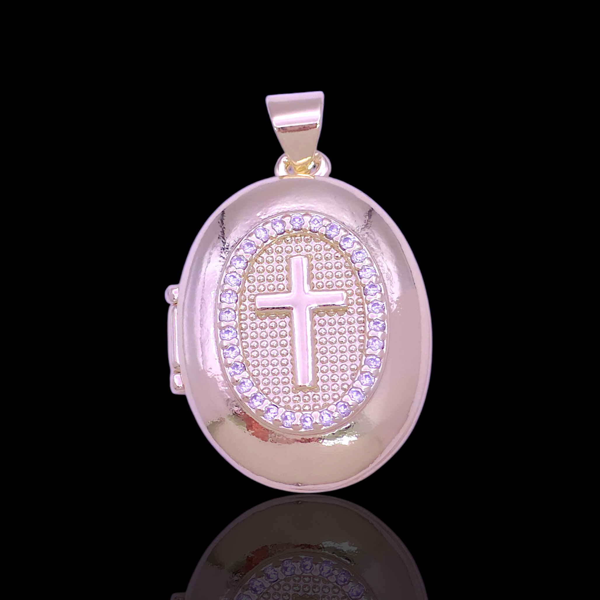 Gold Filled Oro Laminado Vatican Cross Oval Locket Pendant