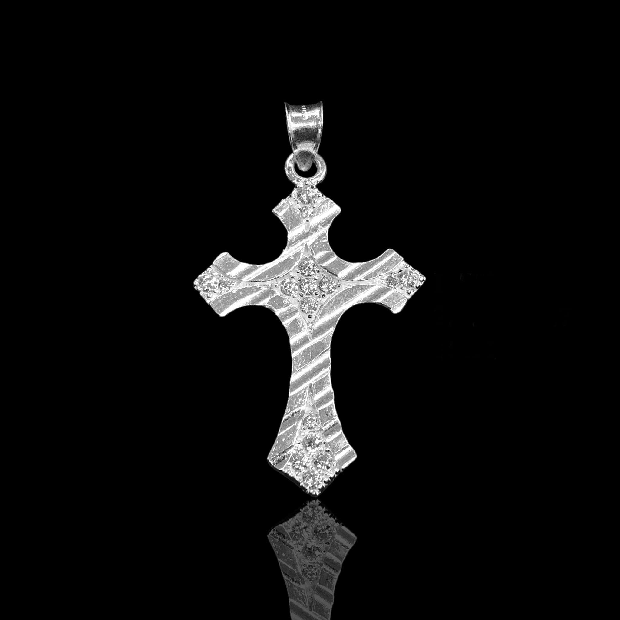 925 Sterling Silver Diagonal Cut CZ Cross Pendant - Kuania 925 Sterling Silver