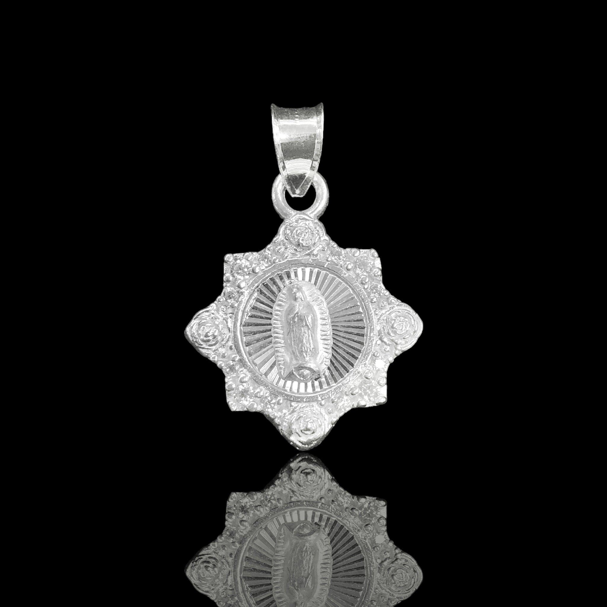 925 Sterling Silver Flower Pattern CZ Guadalupe Pendant - Kuania 925 Sterling Silver