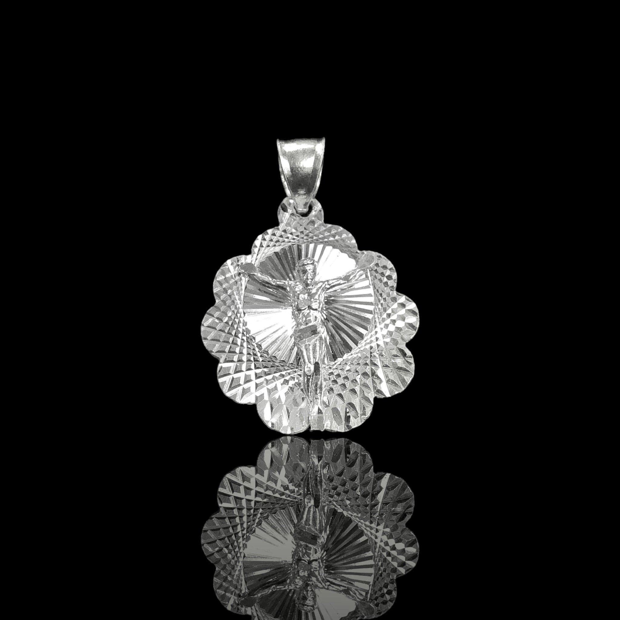 925 Sterling Silver Double-Sided Flower Shape Guadalupe & Jesus Pendant - Kuania 925 Sterling Silver