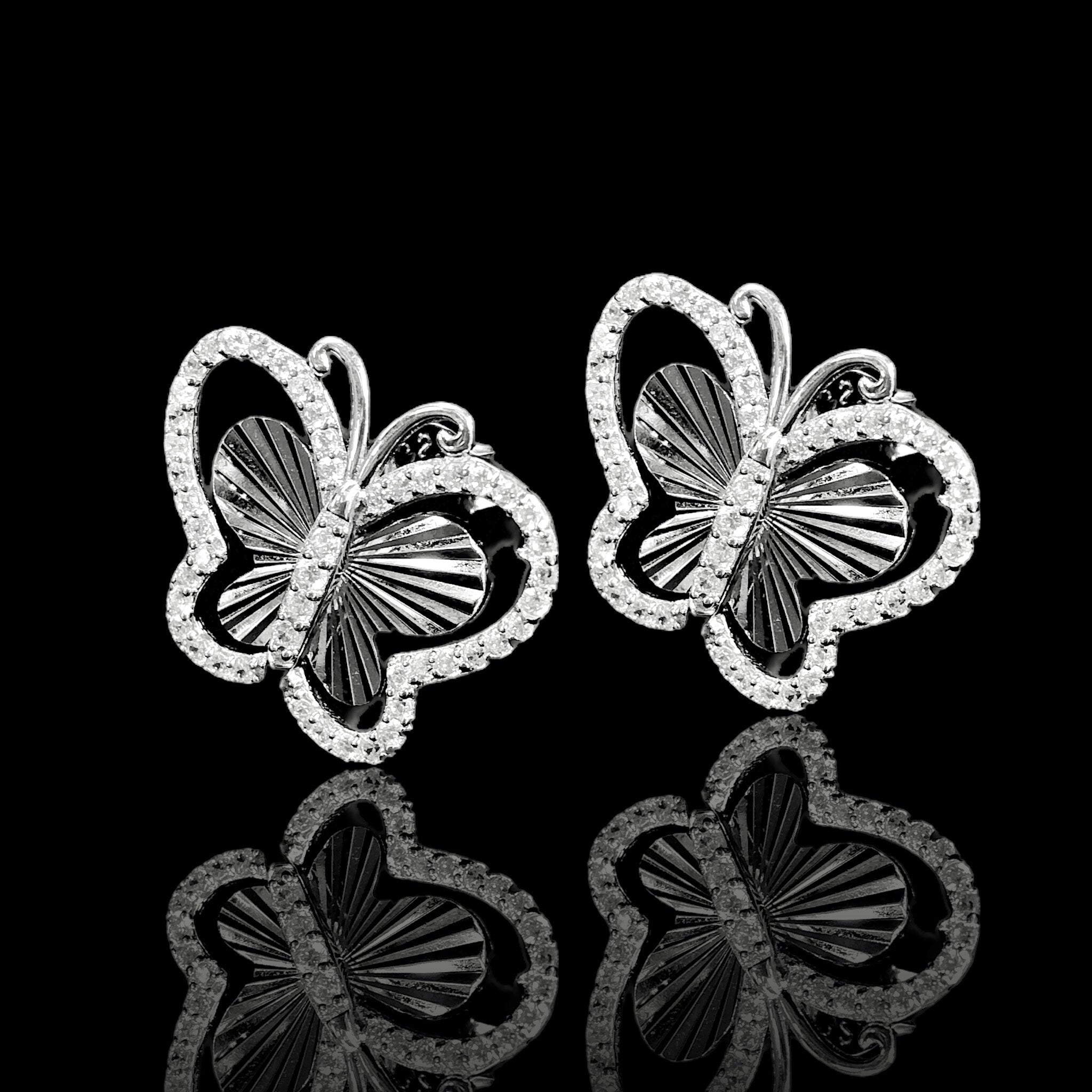925 Sterling Silver CZ Open Butterfly Stud Earrings - Kuania 925 Sterling Silver