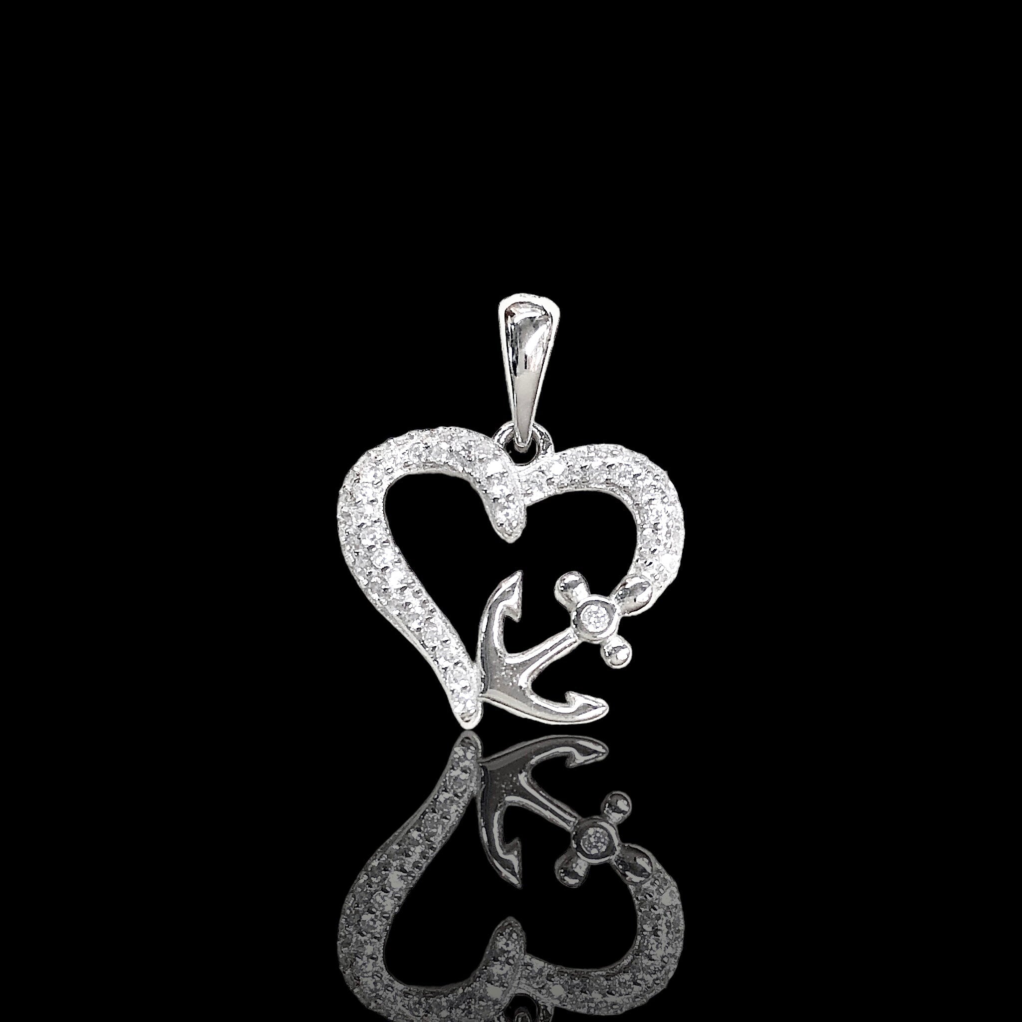 925 Sterling Silver CZ Heart Anchor Pendant - Kuania 925 Sterling Silver