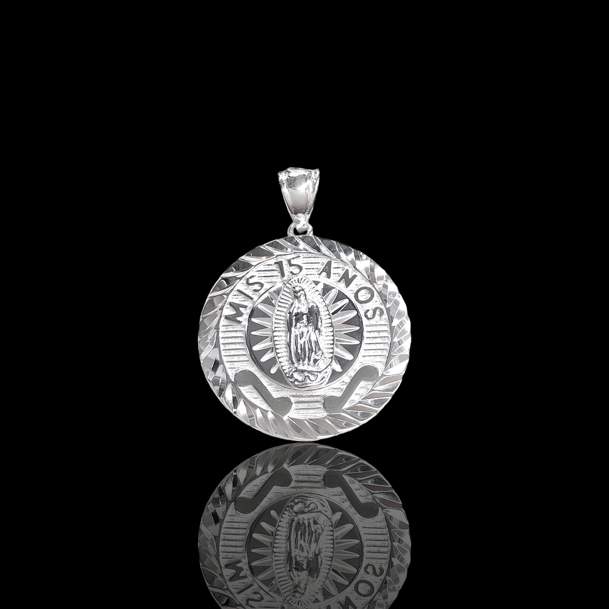 925 Sterling Silver Diamond Cut Guadalupe 15 Anos Pendant - Kuania 925 Sterling Silver