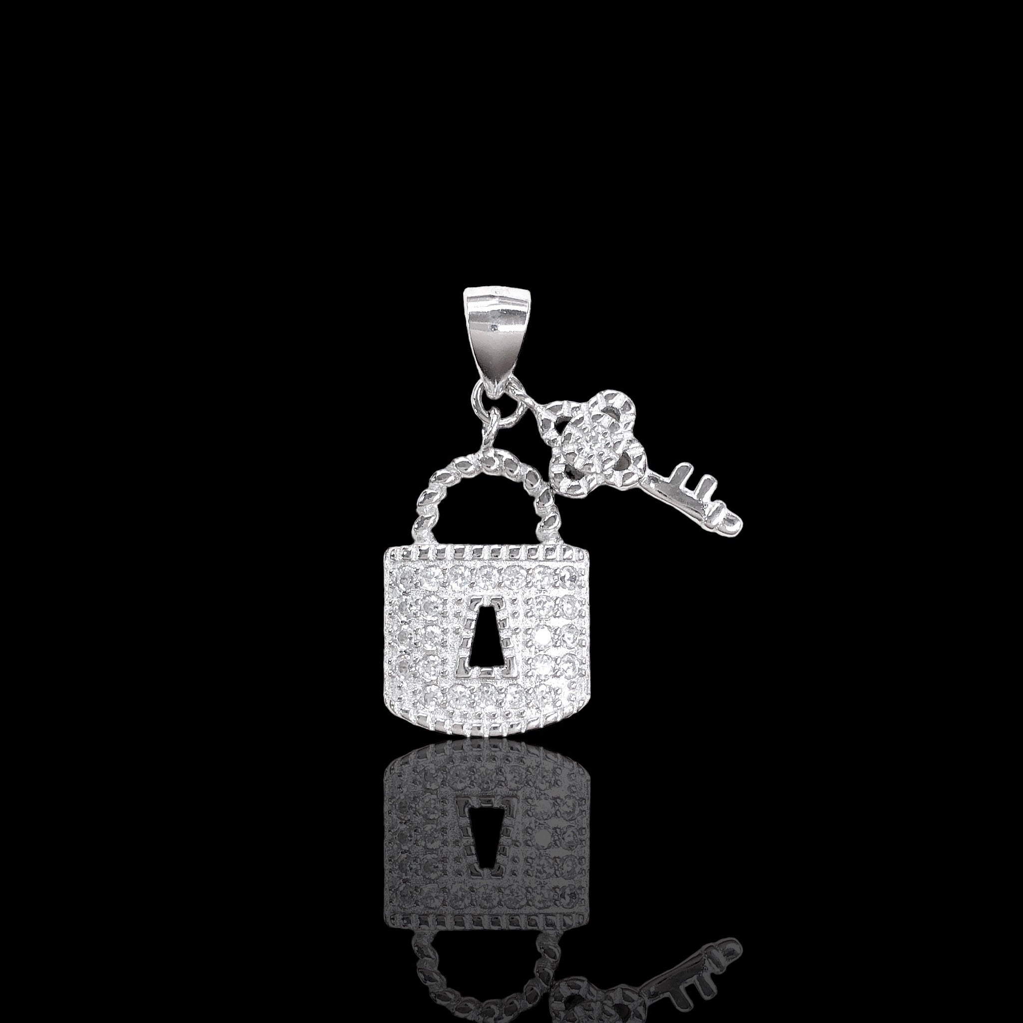 925 Sterling Silver CZ Lock and Key Pendant - Kuania 925 Sterling Silver