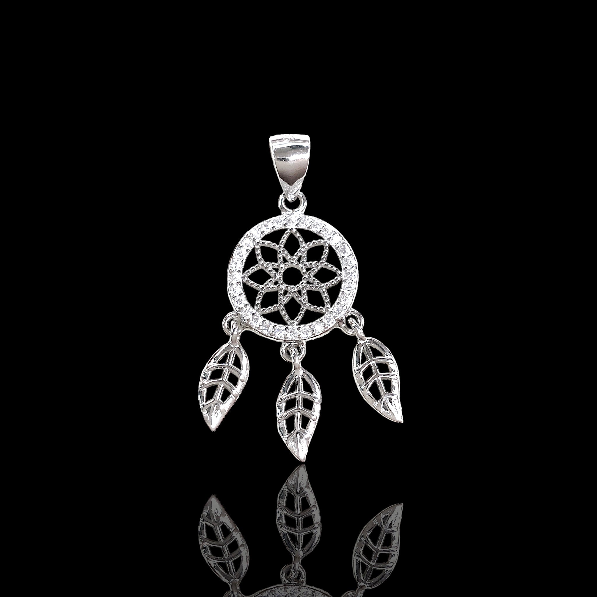 925 Sterling Silver CZ Dream Catcher Pendant - Kuania 925 Sterling Silver