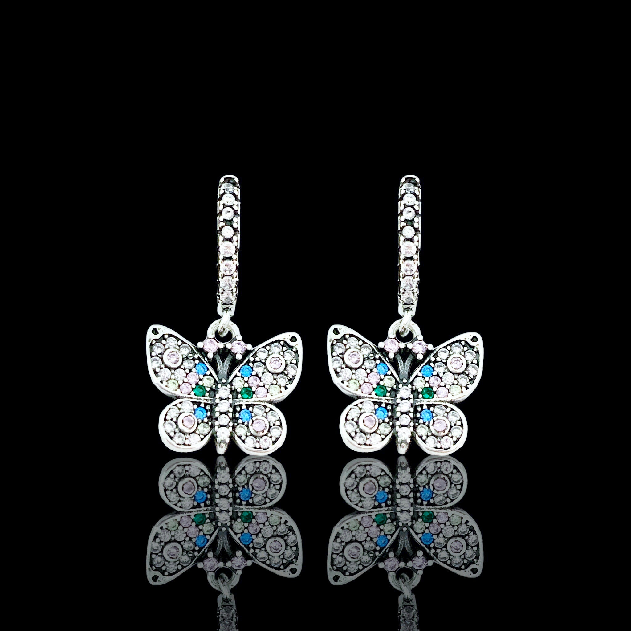 925 Sterling Silver CZ Mosaic Butterfly Earrings - Kuania 925 Sterling Silver