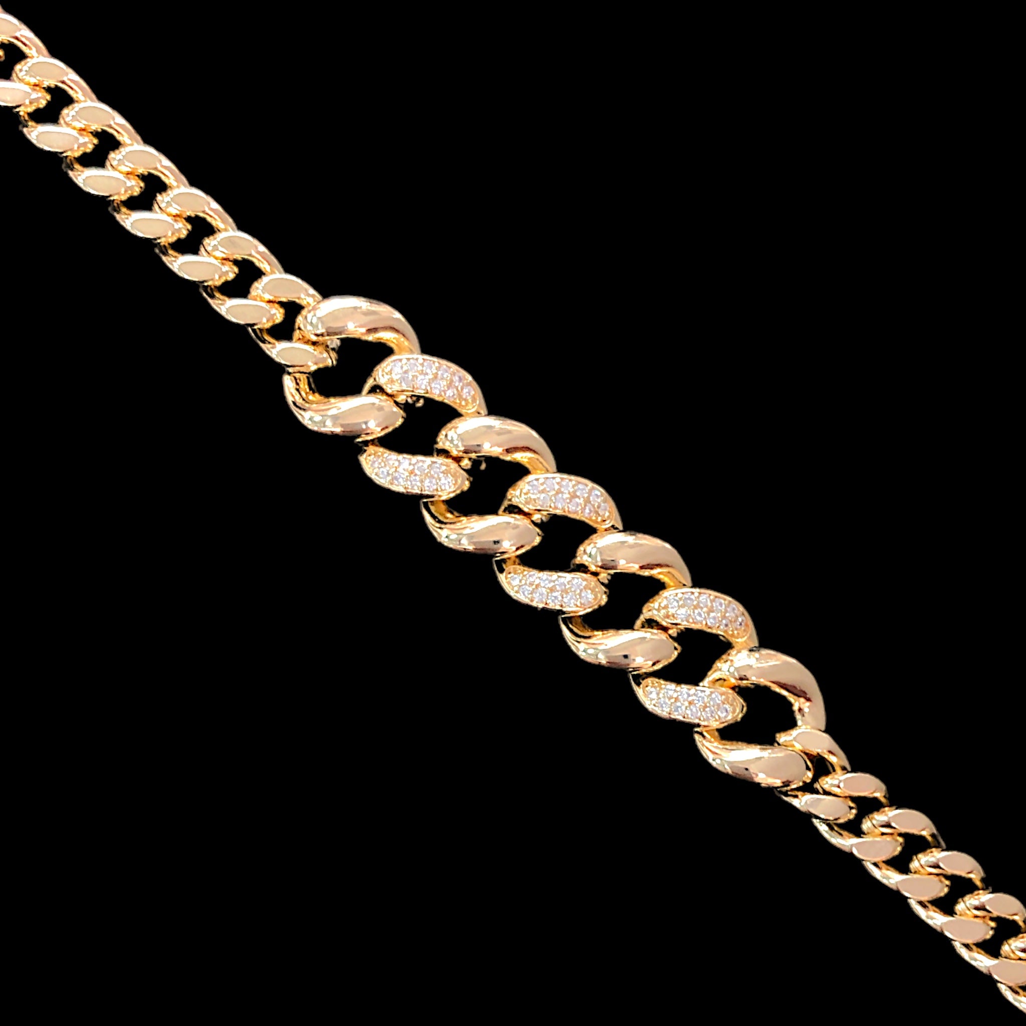 18k Gold Filled Geneva Puff Cuban Link CZ Bracelet- kuania oro laminado