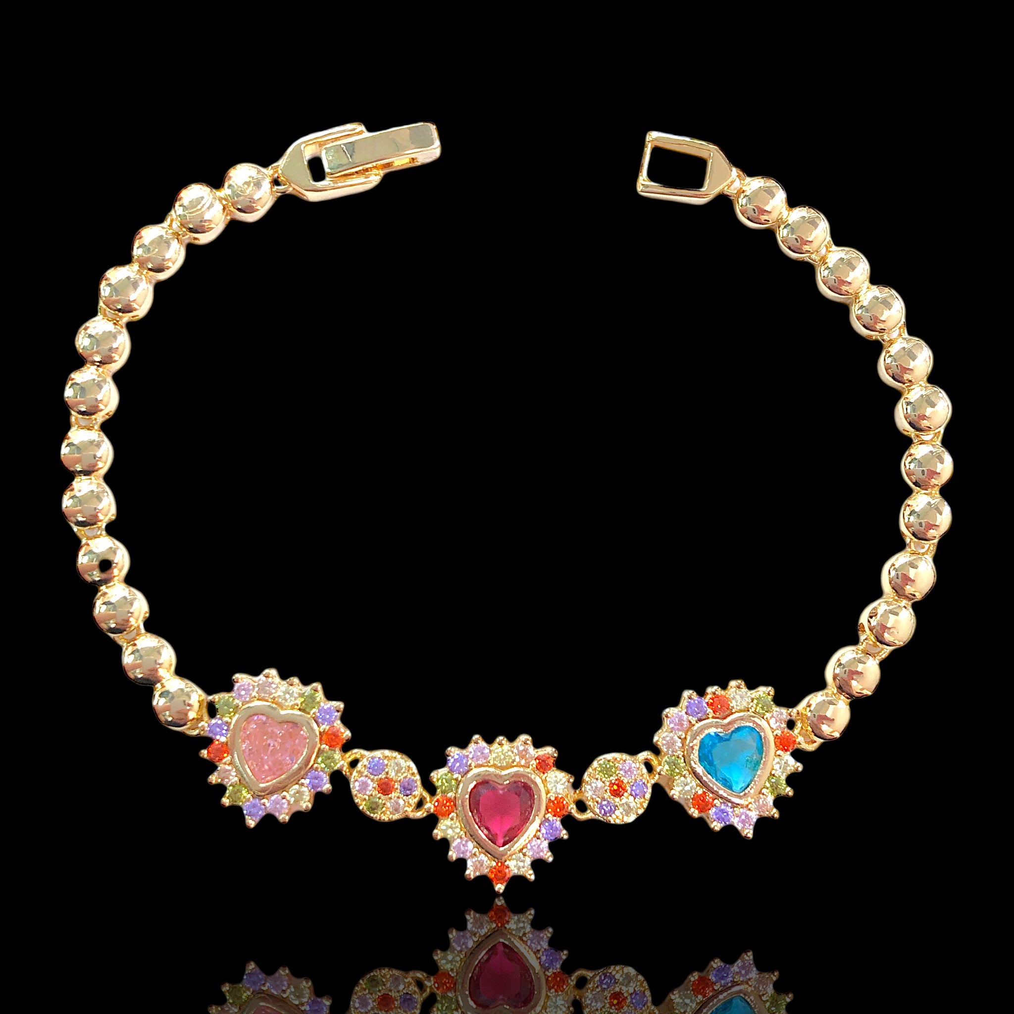 18k Gold-Filled Heart of Brazil CZ Bracelet-kuania oro laminado