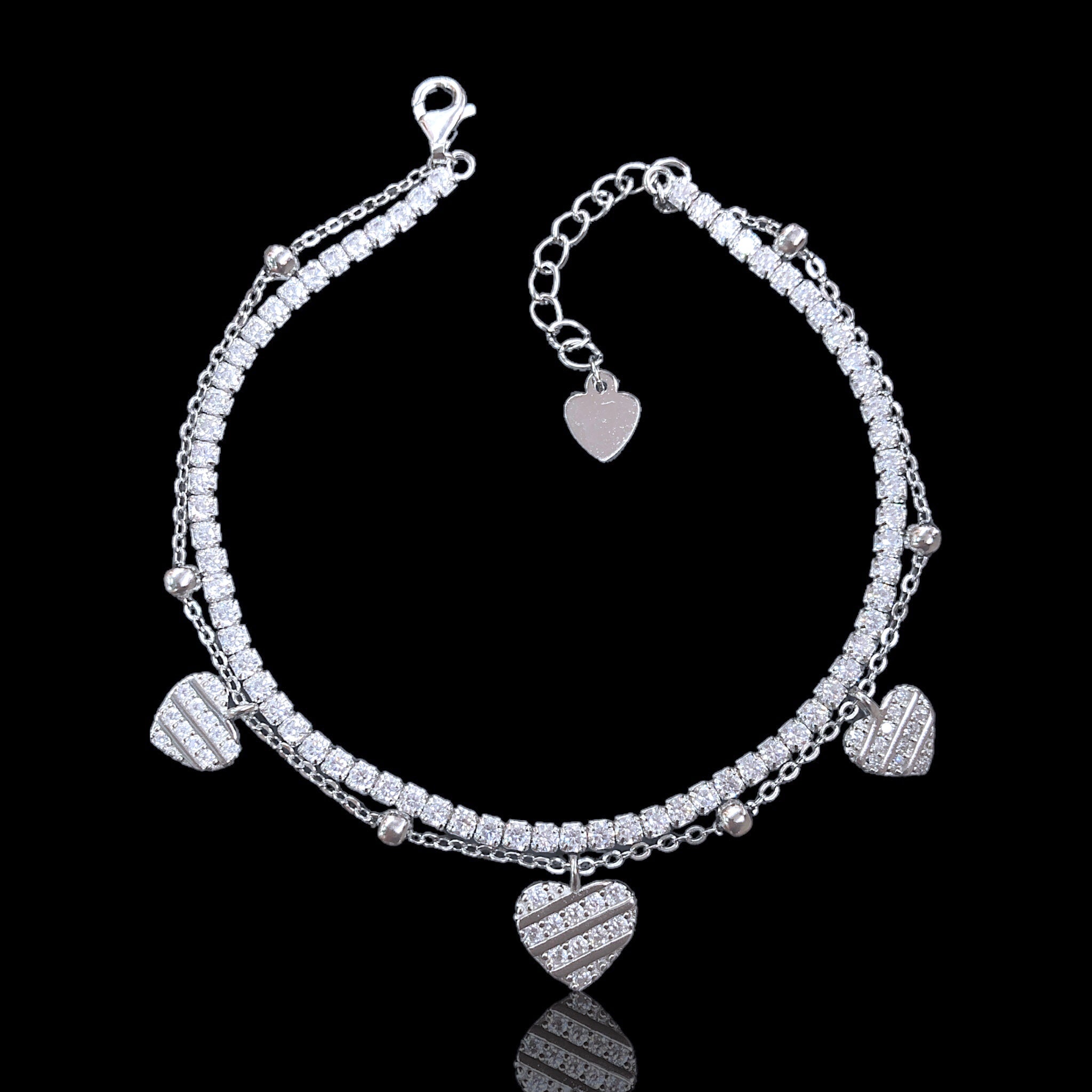 925 Sterling Silver CZ Layered Heart Tennis Bracelet - Kuania 925 Sterling Silver