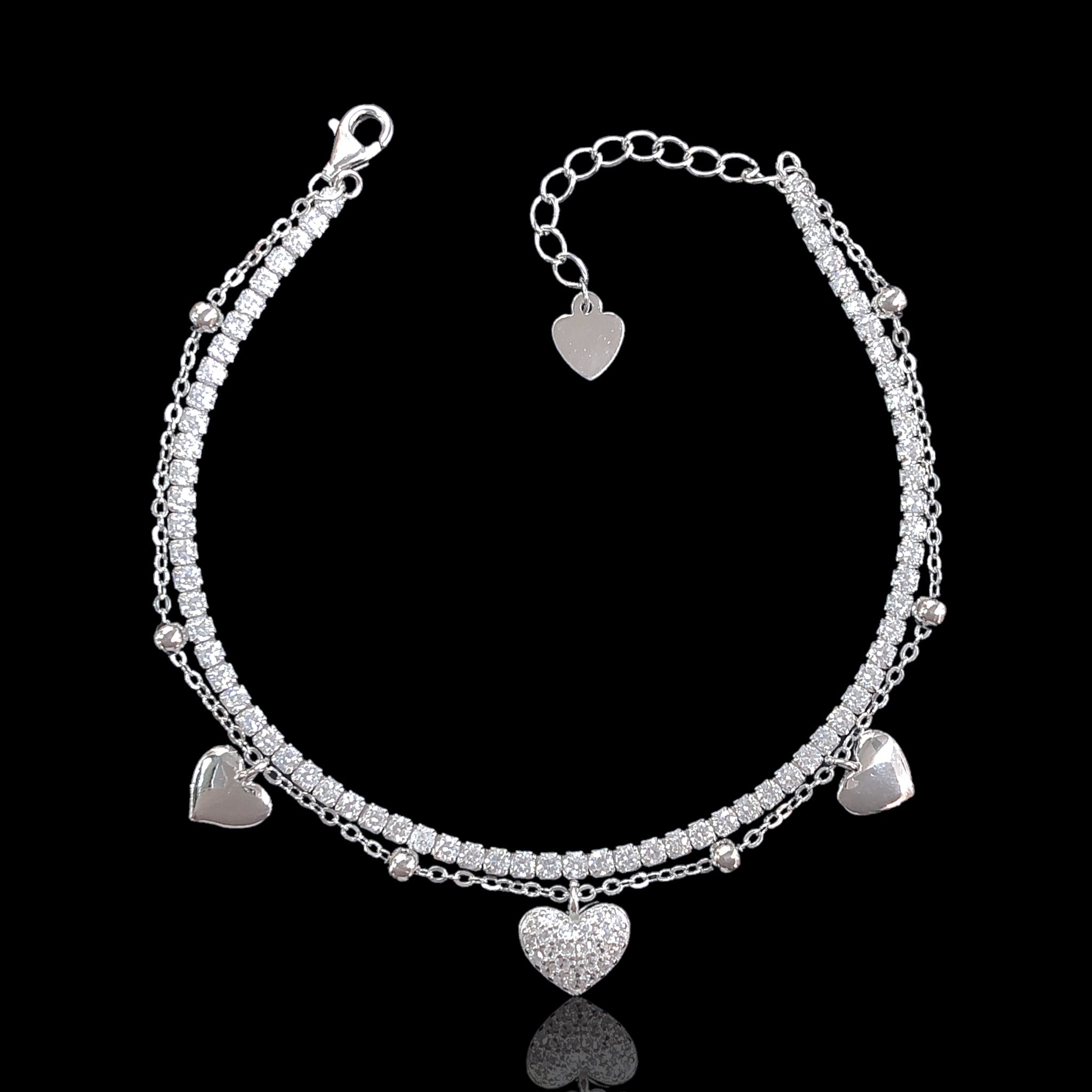 925 Sterling Silver CZ Layered Heart Tennis Bracelet - Kuania 925 Sterling Silver