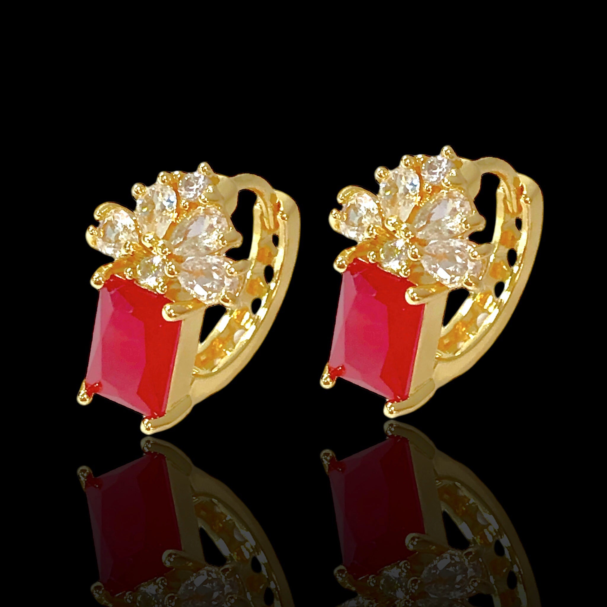 Oro Laminado Gold Filled Bordeaux CZ Earrings