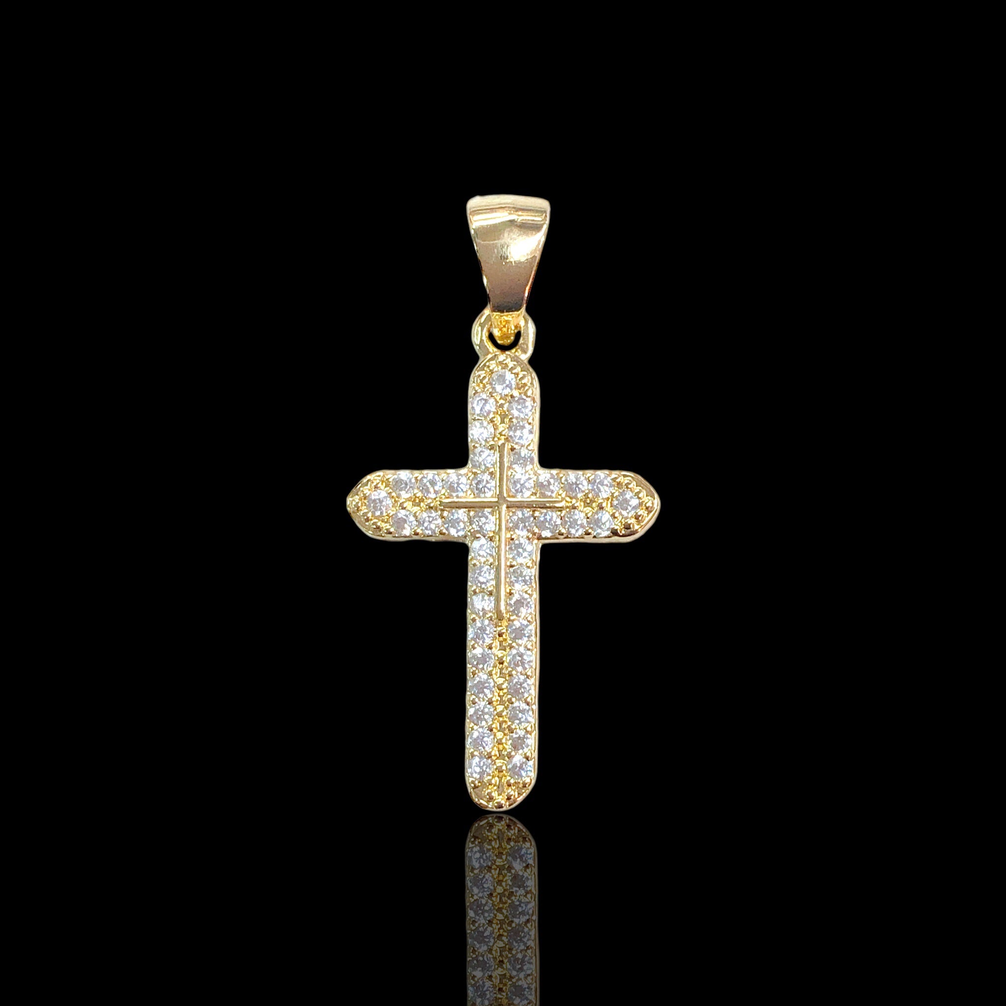 18K Gold Filled Double Sparkle Filigree CZ Cross Pendant