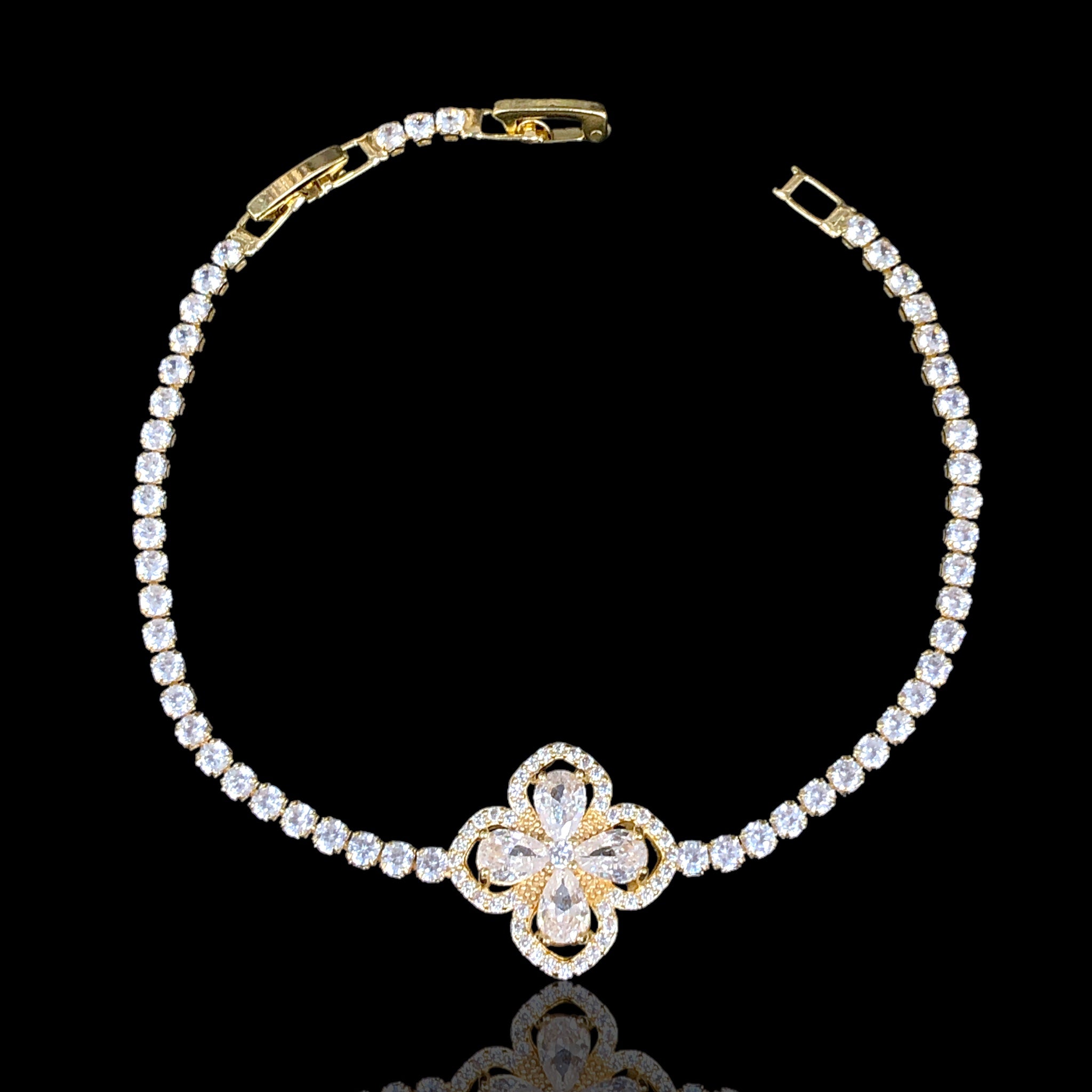 18k Gold Filled Filigree Clover CZ Bracelet