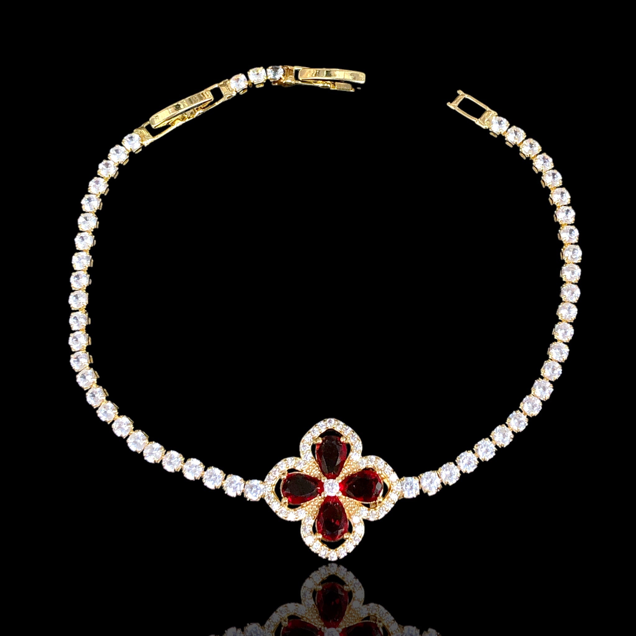 18k Gold Filled Filigree Clover CZ Bracelet