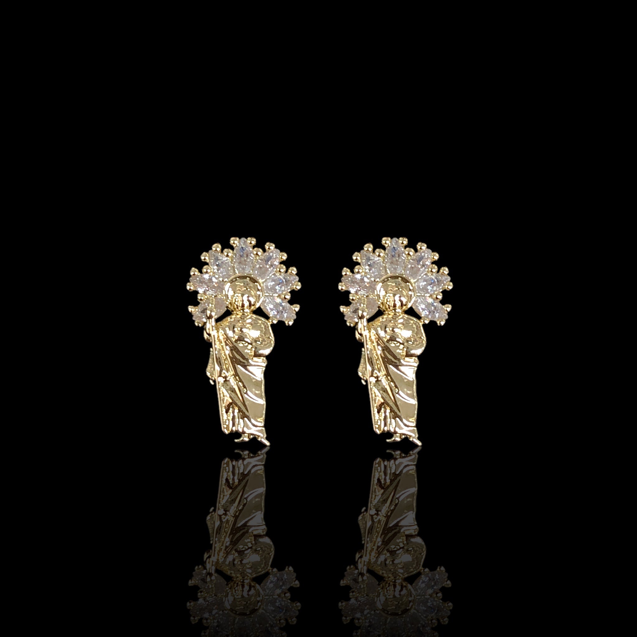 18K Gold Filled CZ San Judas Crystal Halo Earrings - Kuania Oro Laminado