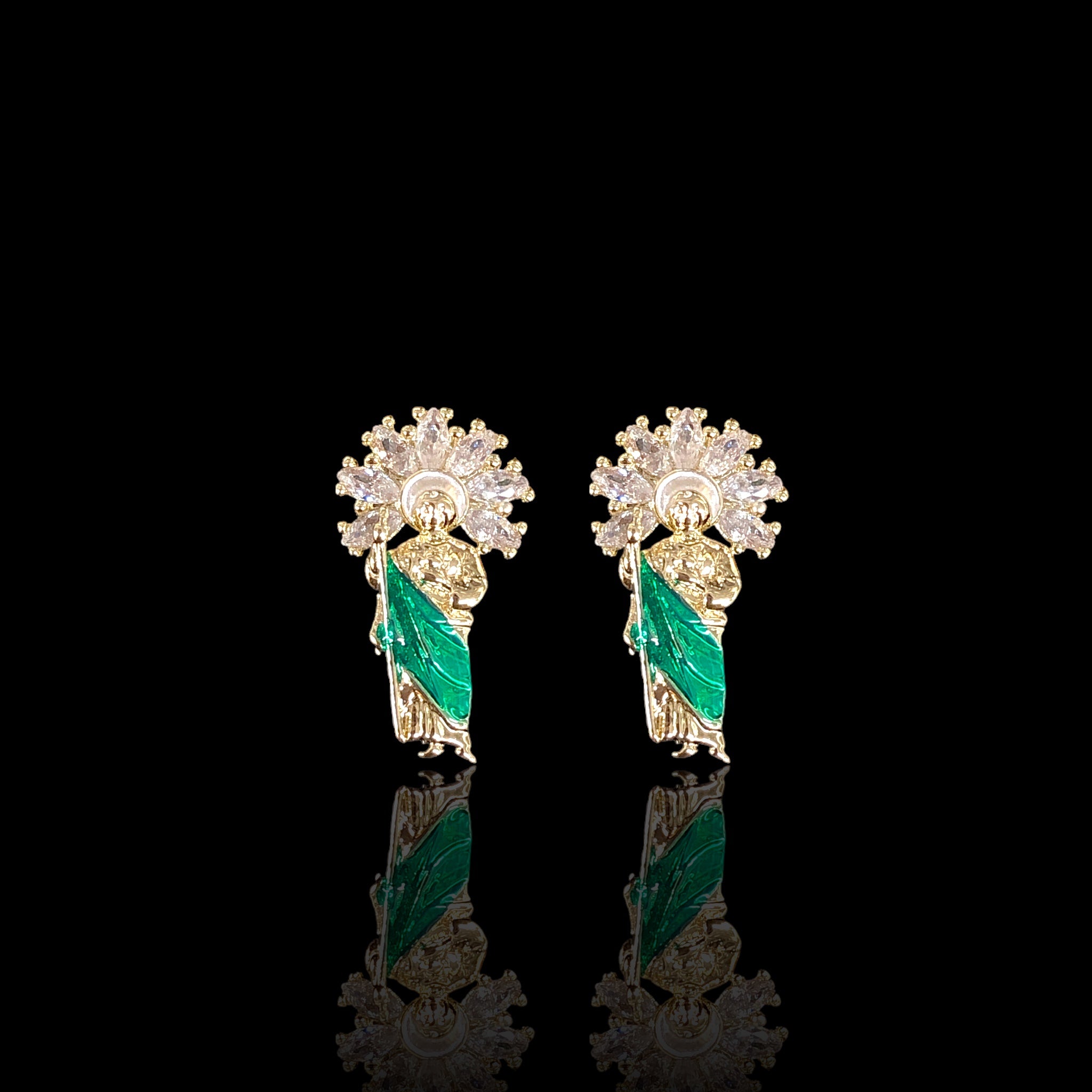 18K Gold Filled CZ San Judas Crystal Halo Earrings - Kuania Oro Laminado