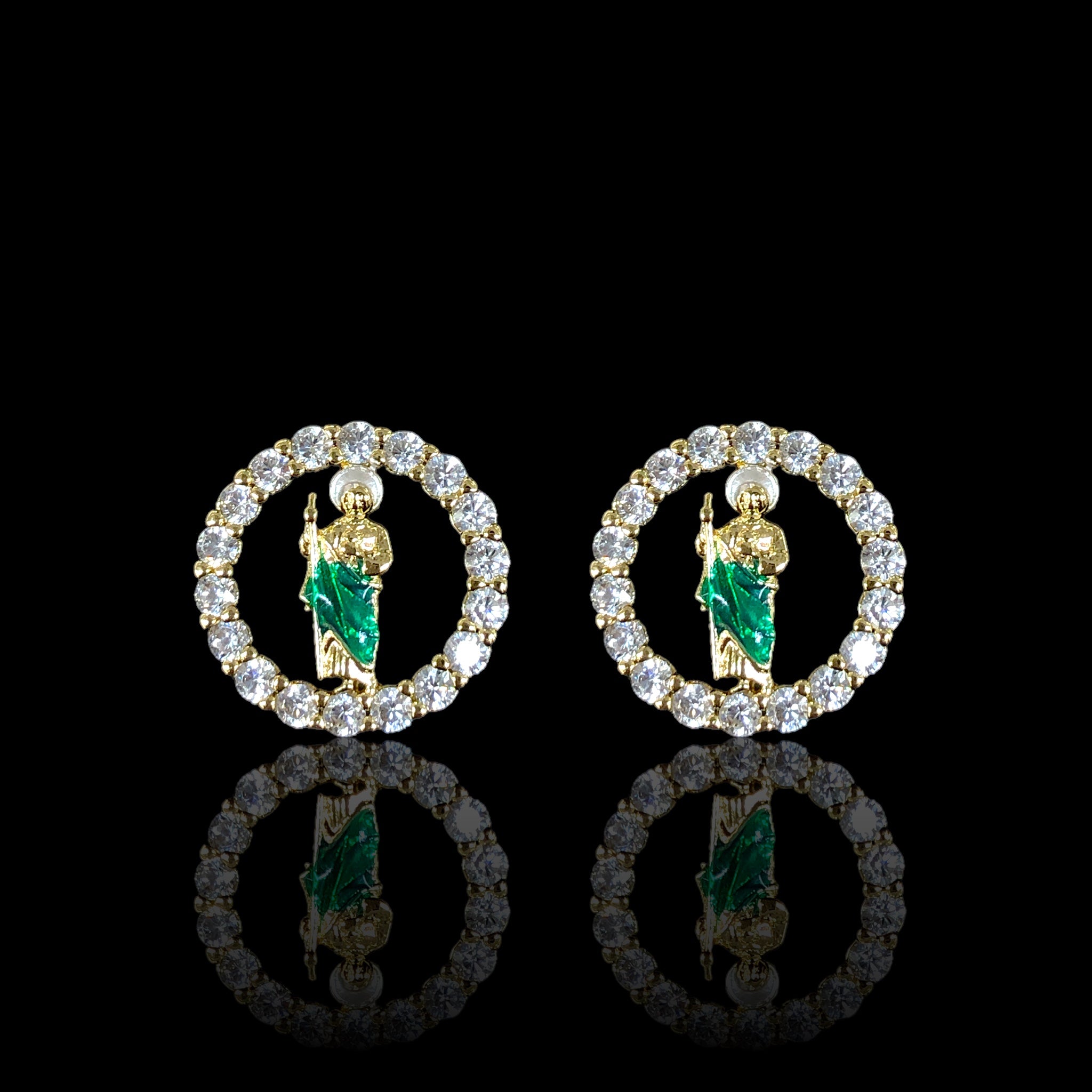 18K Gold Filled CZ San Judas Circle Stud Earrings - Kuania Oro Laminado