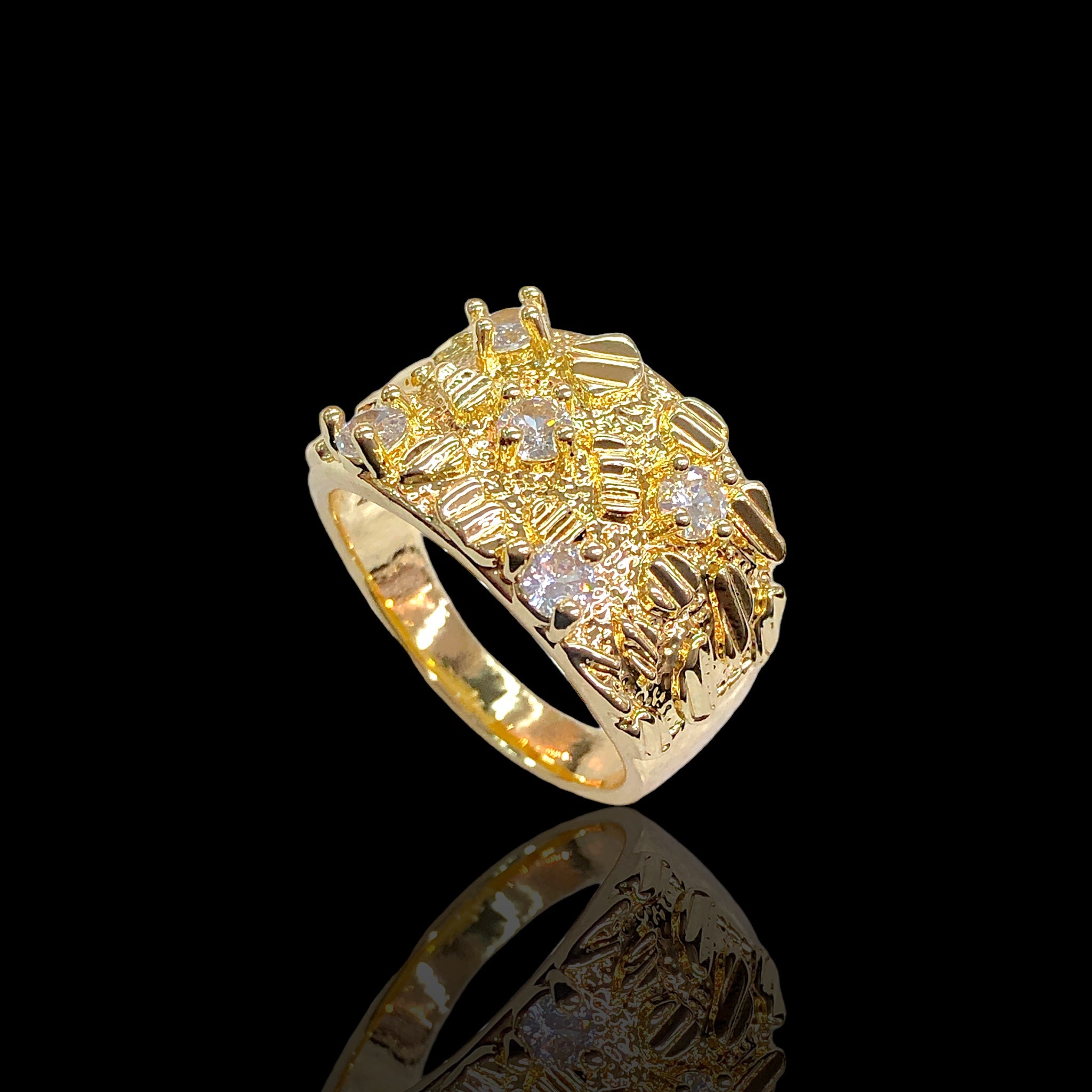 18K Gold Filled CZ Shiny Nugget Ring - Kuania Oro Laminado