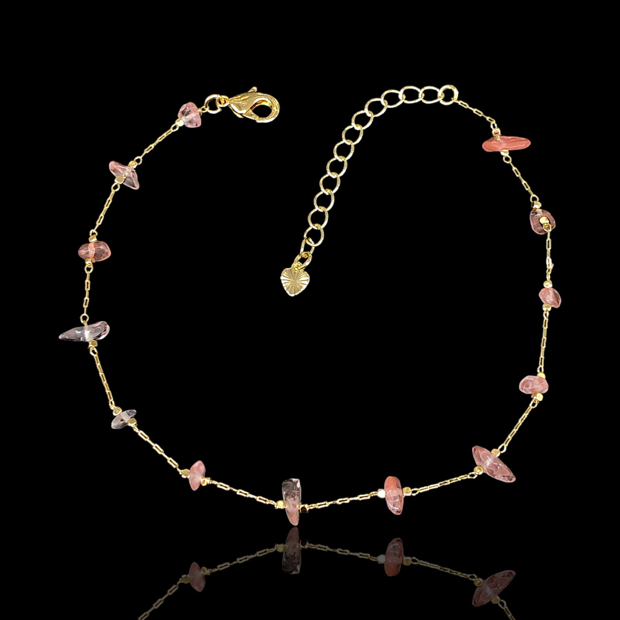 18K Gold Filled Natural Rose Quartz Anklet