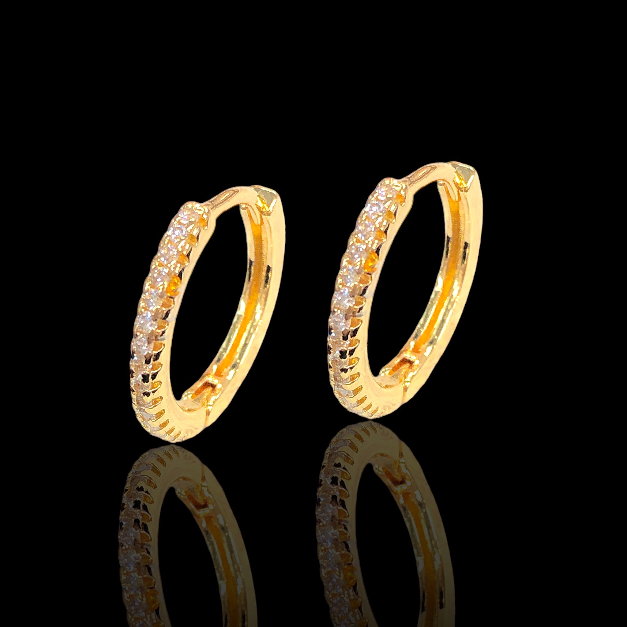 Oro Laminado Gold Filled Snow Princess CZ Huggie Earrings