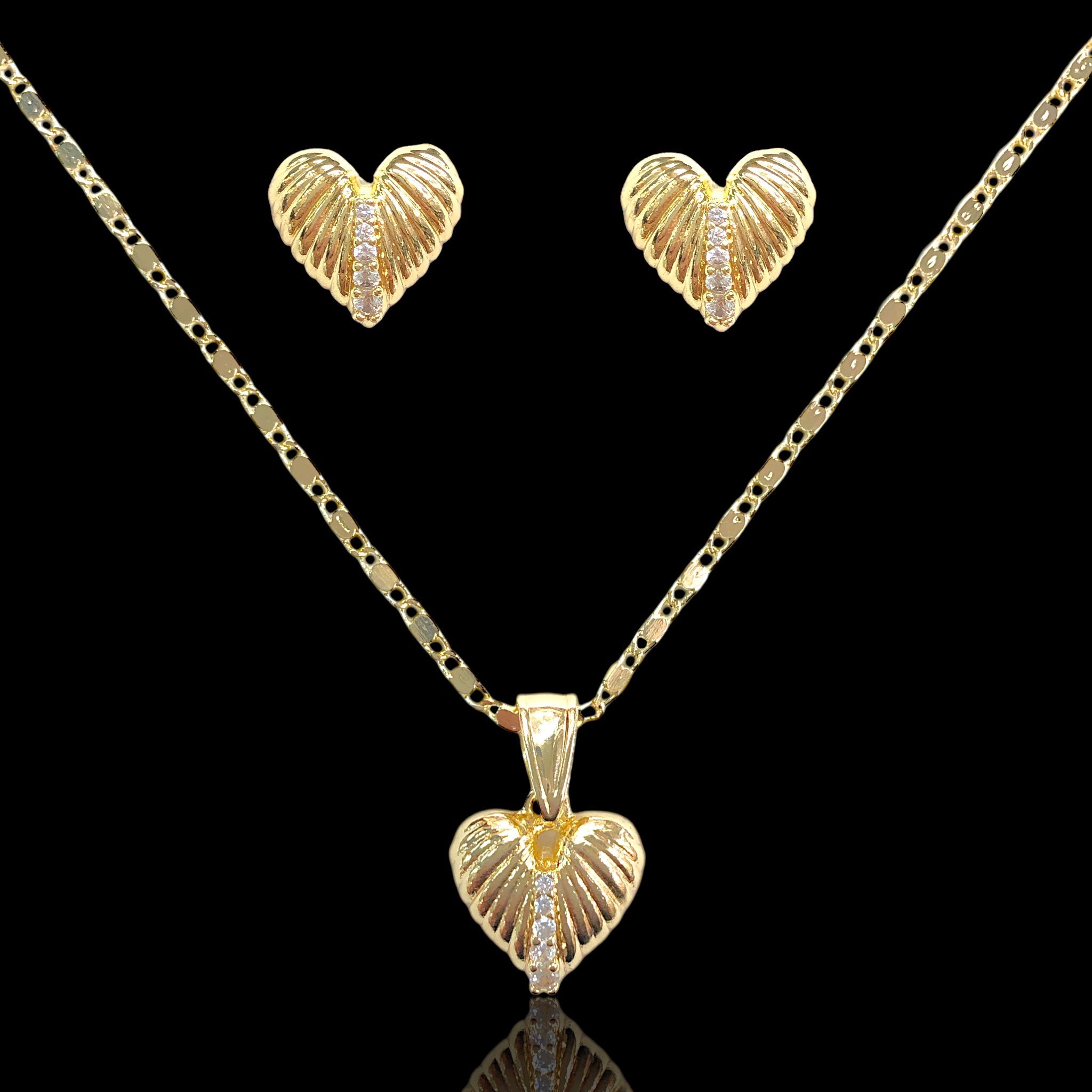 18K Gold Filled CZ Angel Wing Heart Set - Kuania Oro Laminado