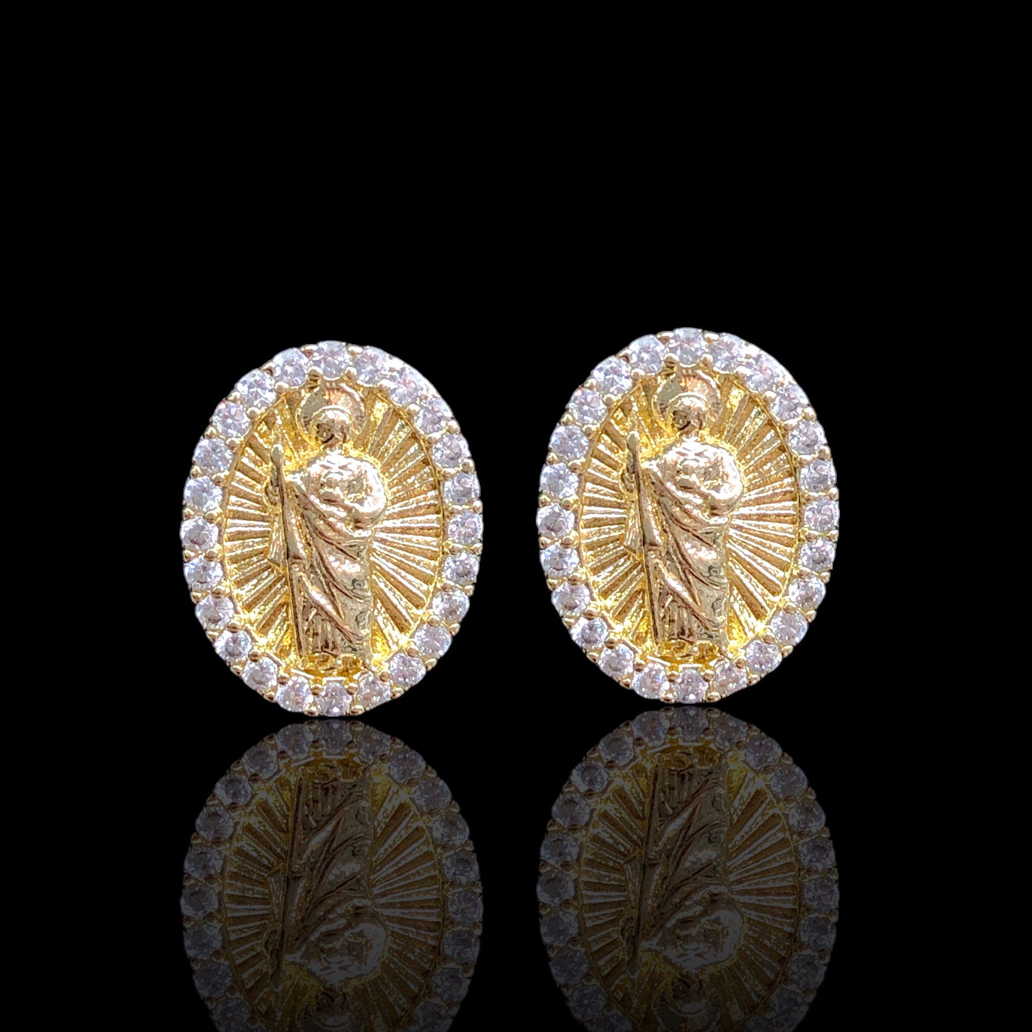 18K Gold Filled CZ San Judas Fancy Stud Earrings