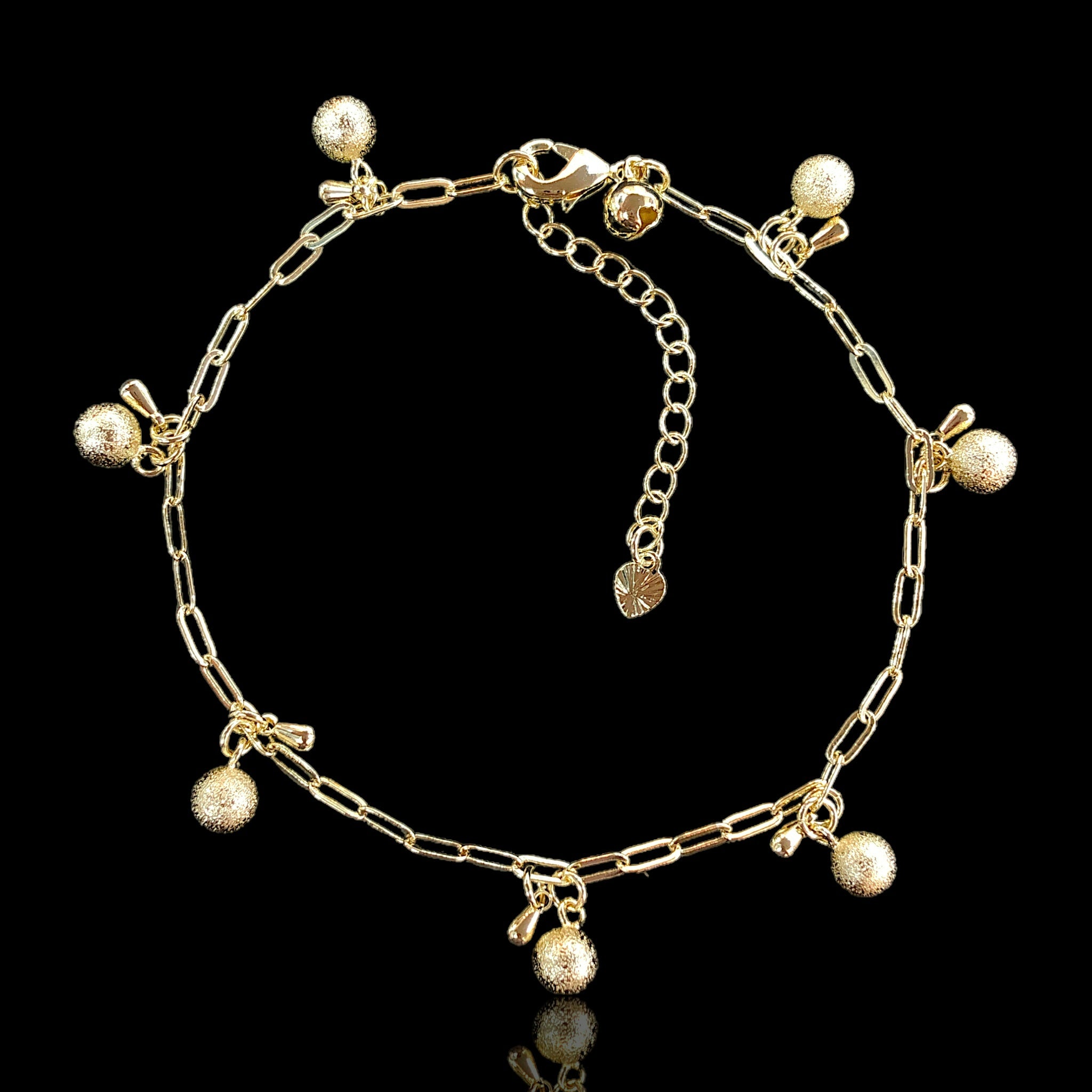 18k Gold Filled Ball and Teardrop Anklet - Kuania Oro Laminado