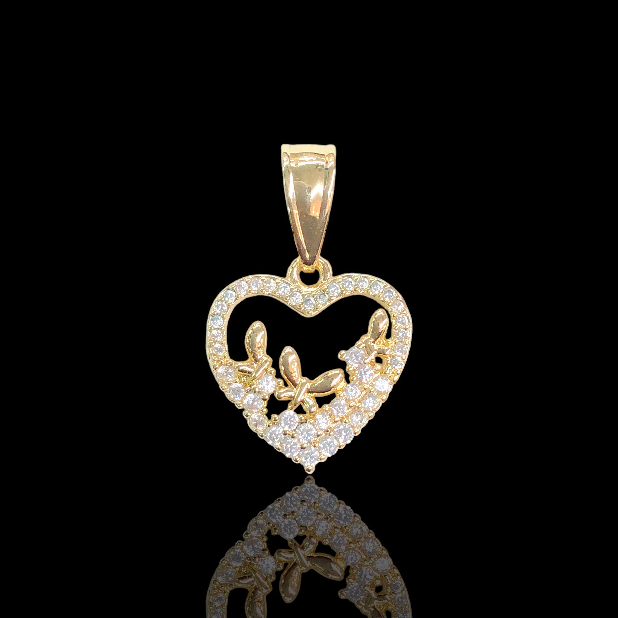 18K Gold Filled Butterfly Trio Heart CZ Pendant - Kuania Oro Laminado