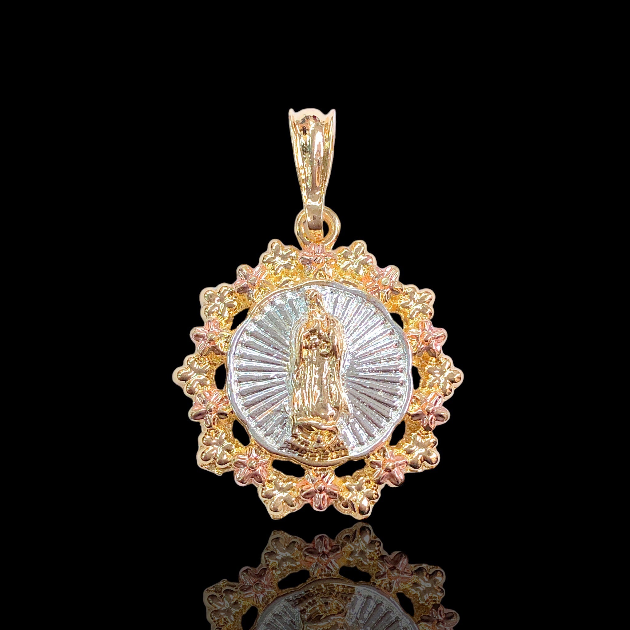 18K Gold Filled Tricolor Rose Guadalupe Pendant - Kuania Oro Laminado