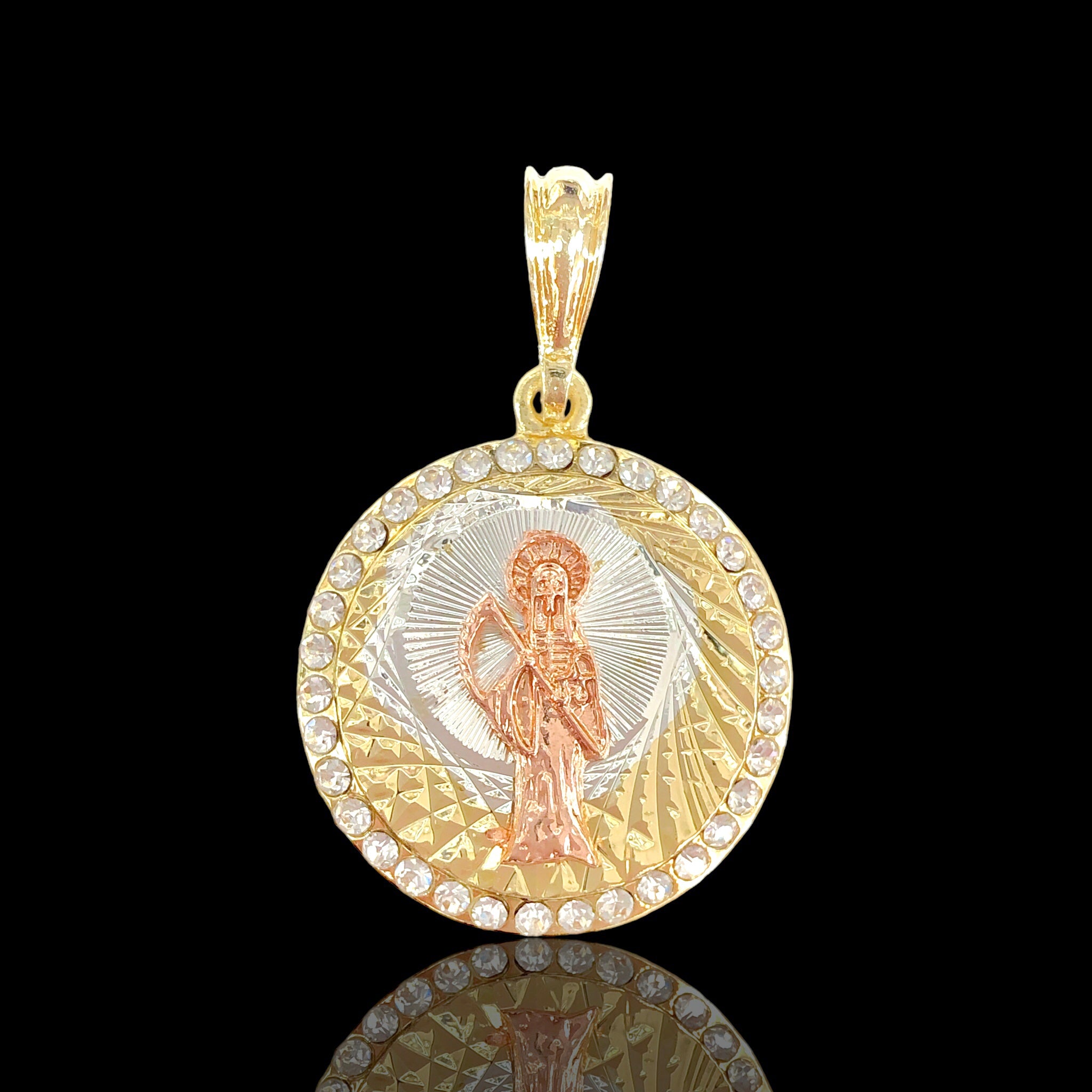 18K Gold Filled Tricolor Diamond Cut Santa Muerte Pendant