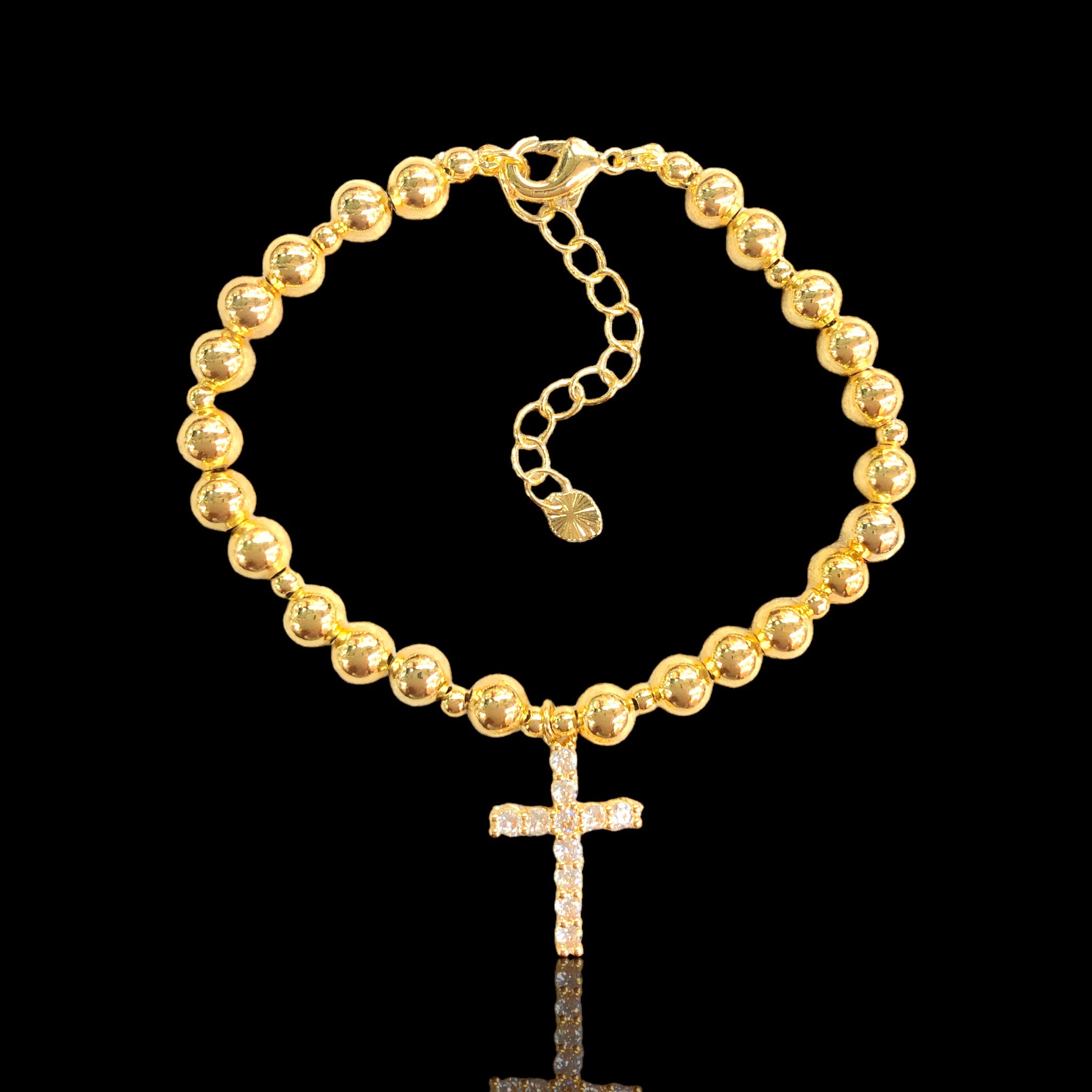 18k Gold Filled Beaded CZ Cross Bracelet