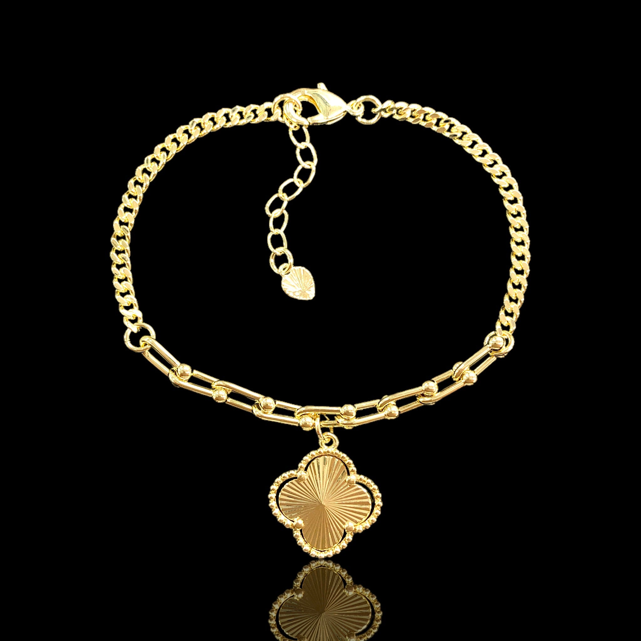 18k Gold Filled Milano U-Link Four Leaf Clover Bracelet