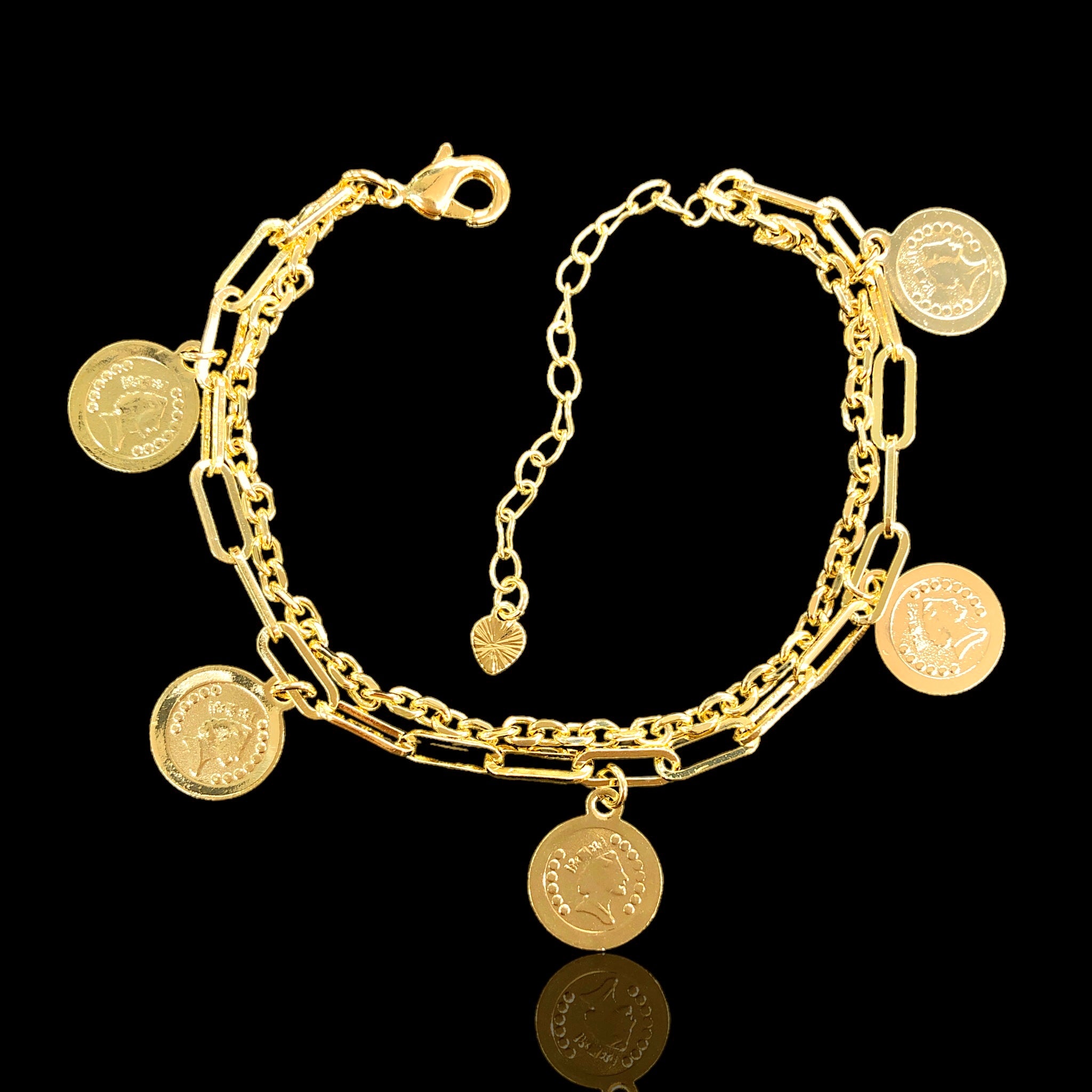 18k Gold Filled Forzatina Paperclip Layered Coin Bracelet