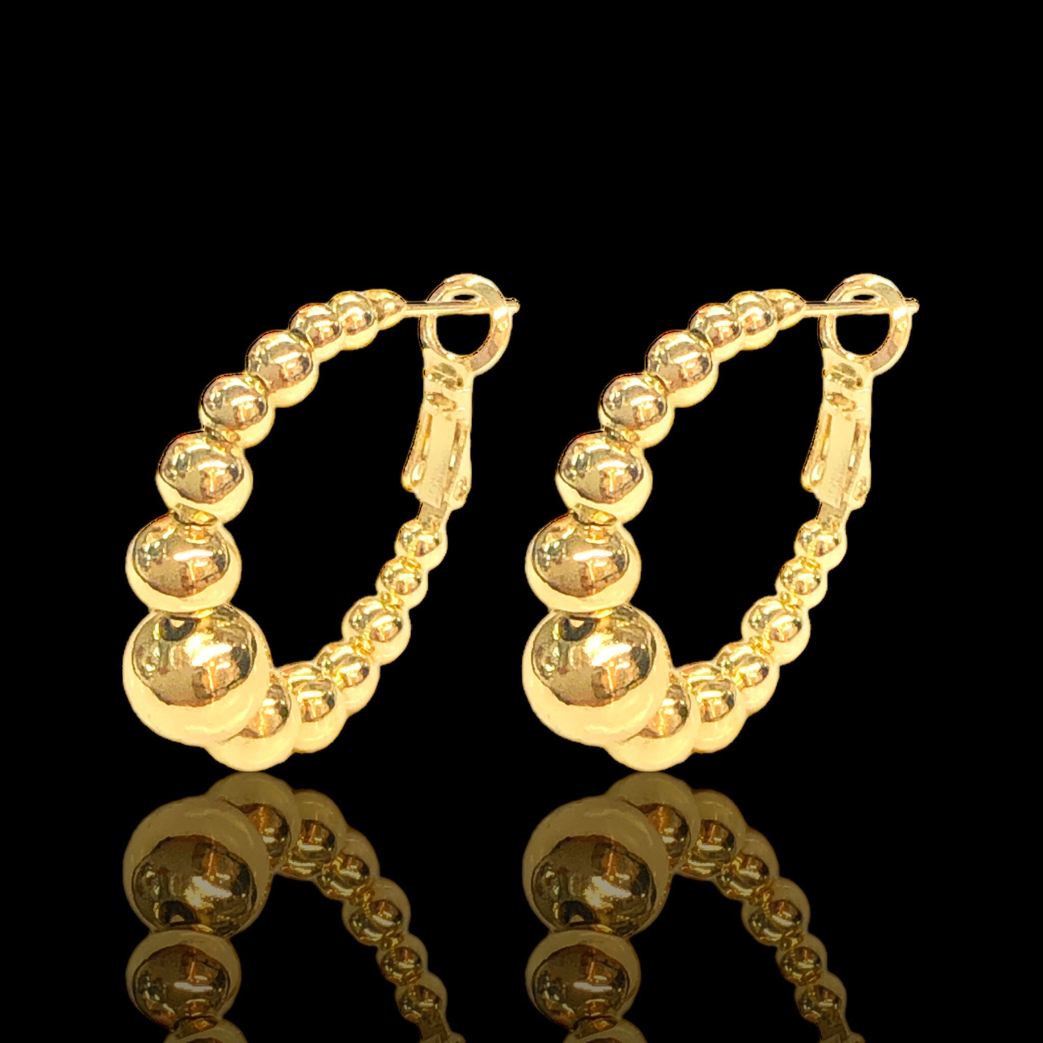 Gold Filled Oro Laminado Beaded Hoop Earrings