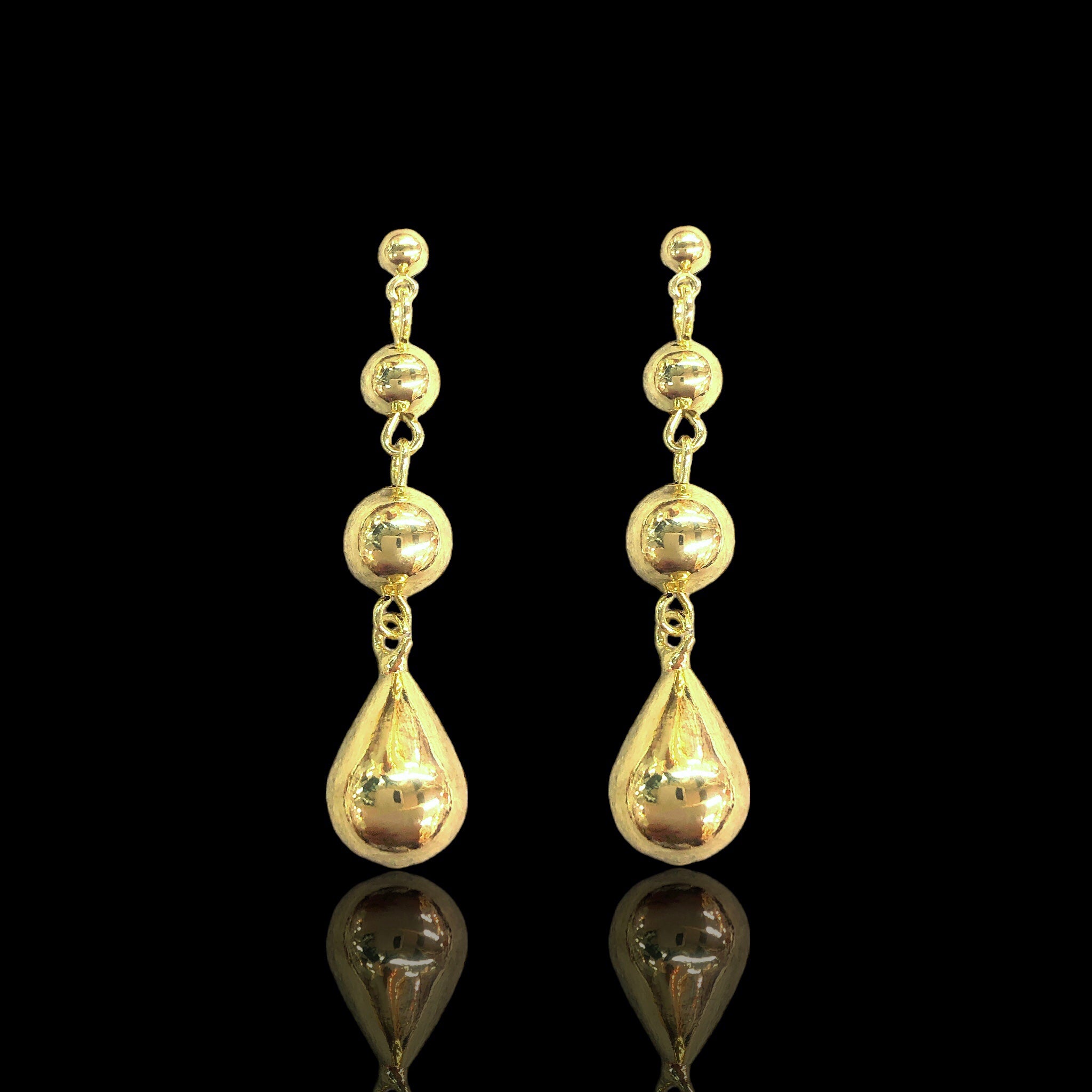 Gold Filled Oro Laminado Classy Beaded Teardrop Dangle Earrings