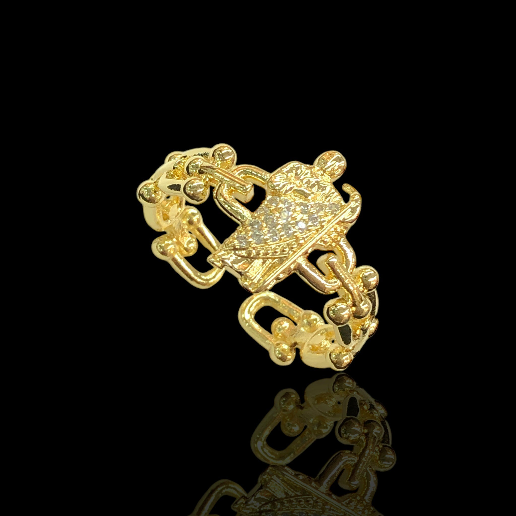 18K Gold Filled CZ San Judas U-Link Ring