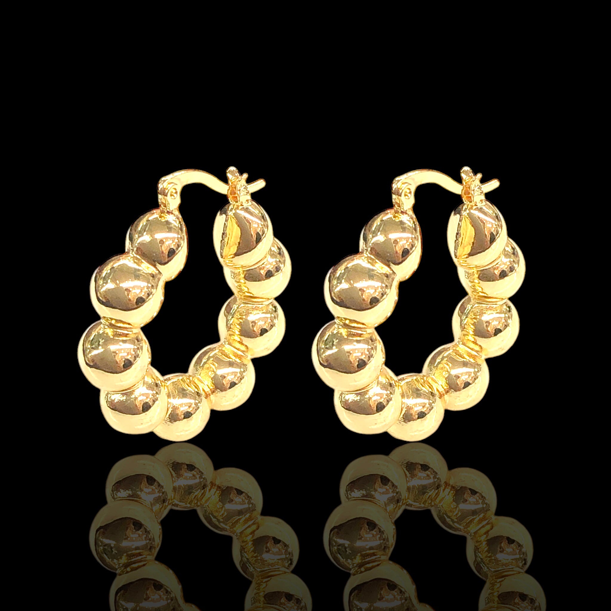 Gold Filled Oro Laminado Puffy Beaded Hoop Earrings