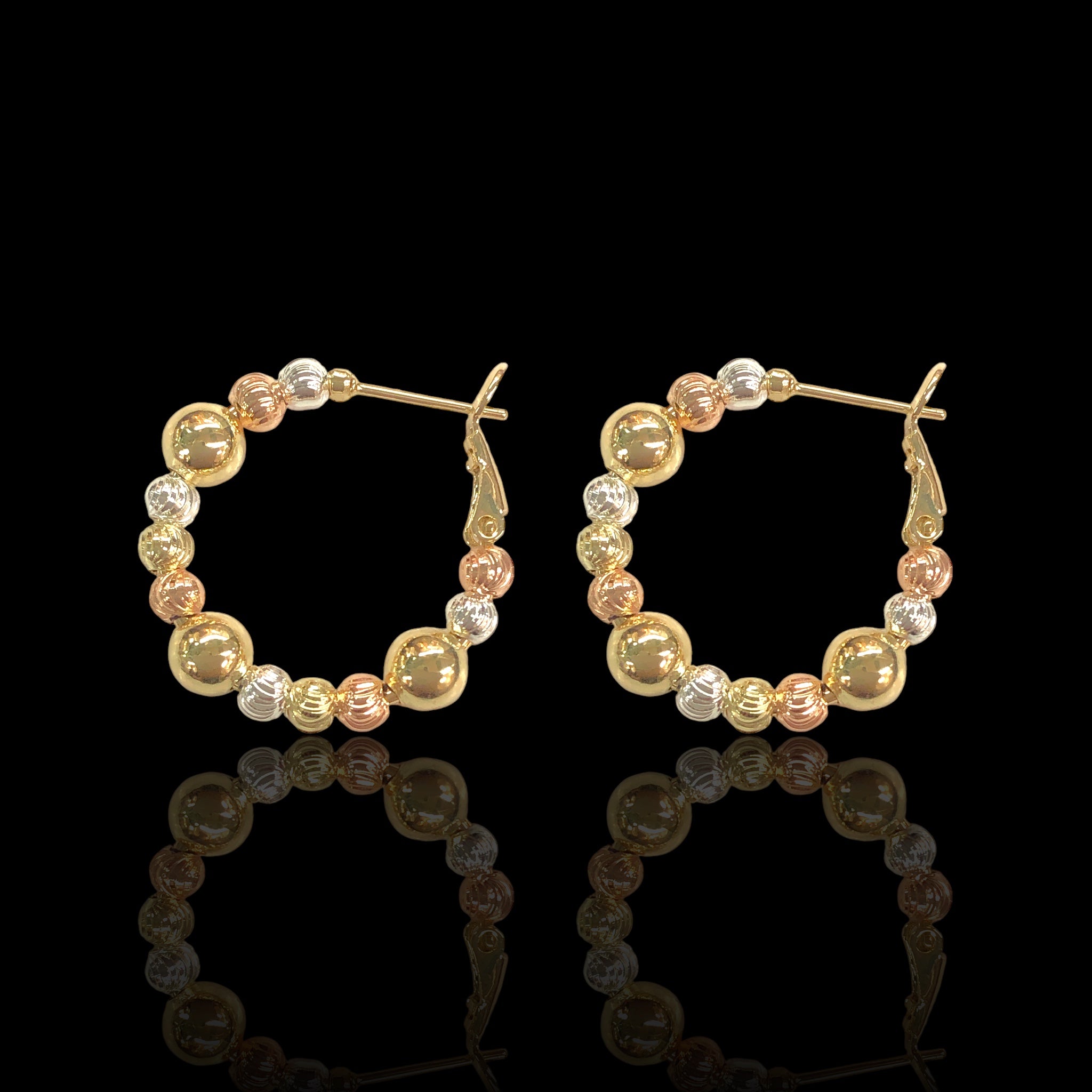 Gold Filled Oro Laminado Cross Cut Beaded Hoop Earrings