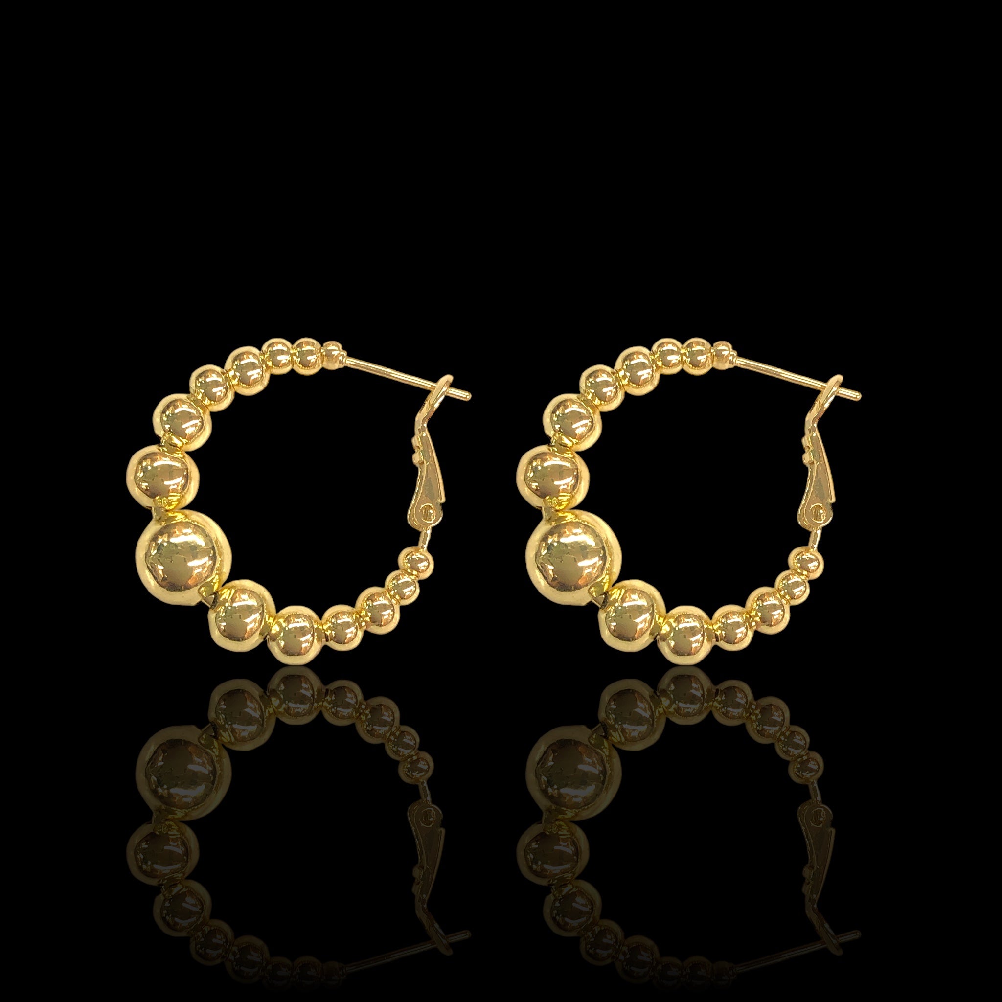 Gold Filled Oro Laminado Beaded Hoop Earrings