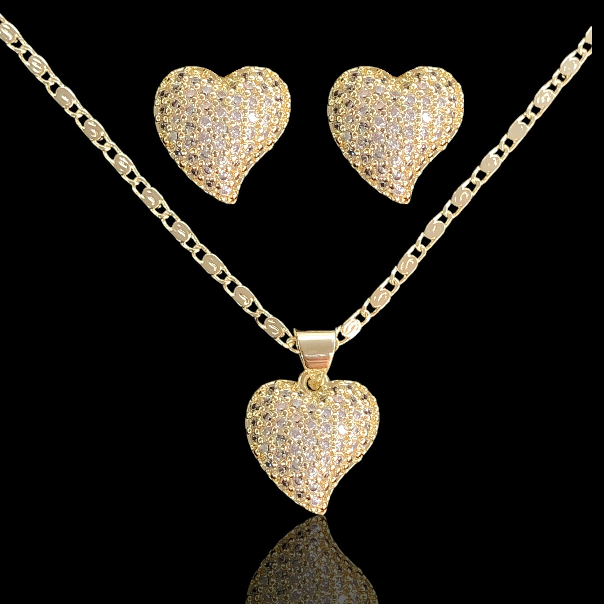 18K Gold Filled CZ Amor Heart Set