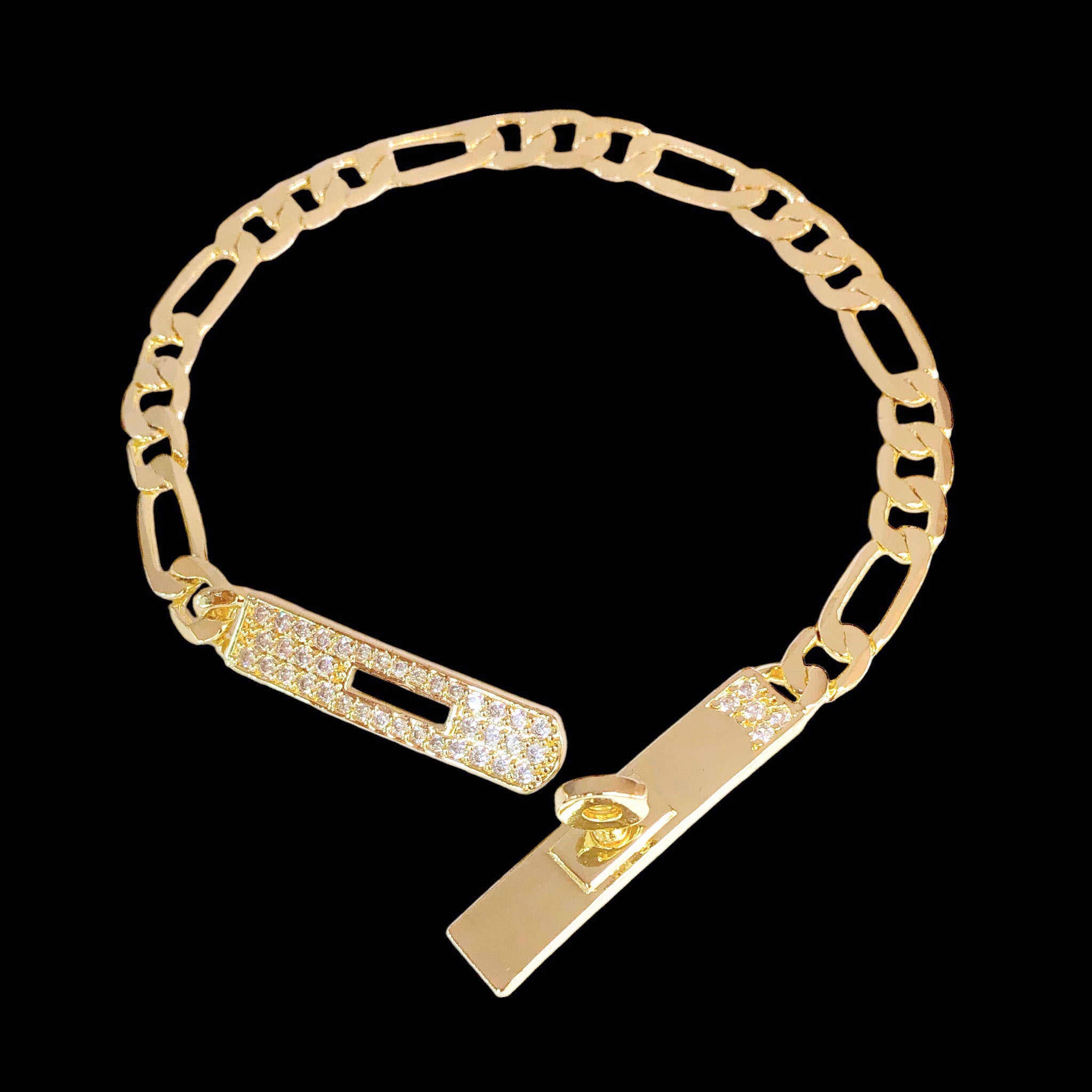 Oro Laminado Gold Filled Venetian Twist Figaro CZ Bracelet