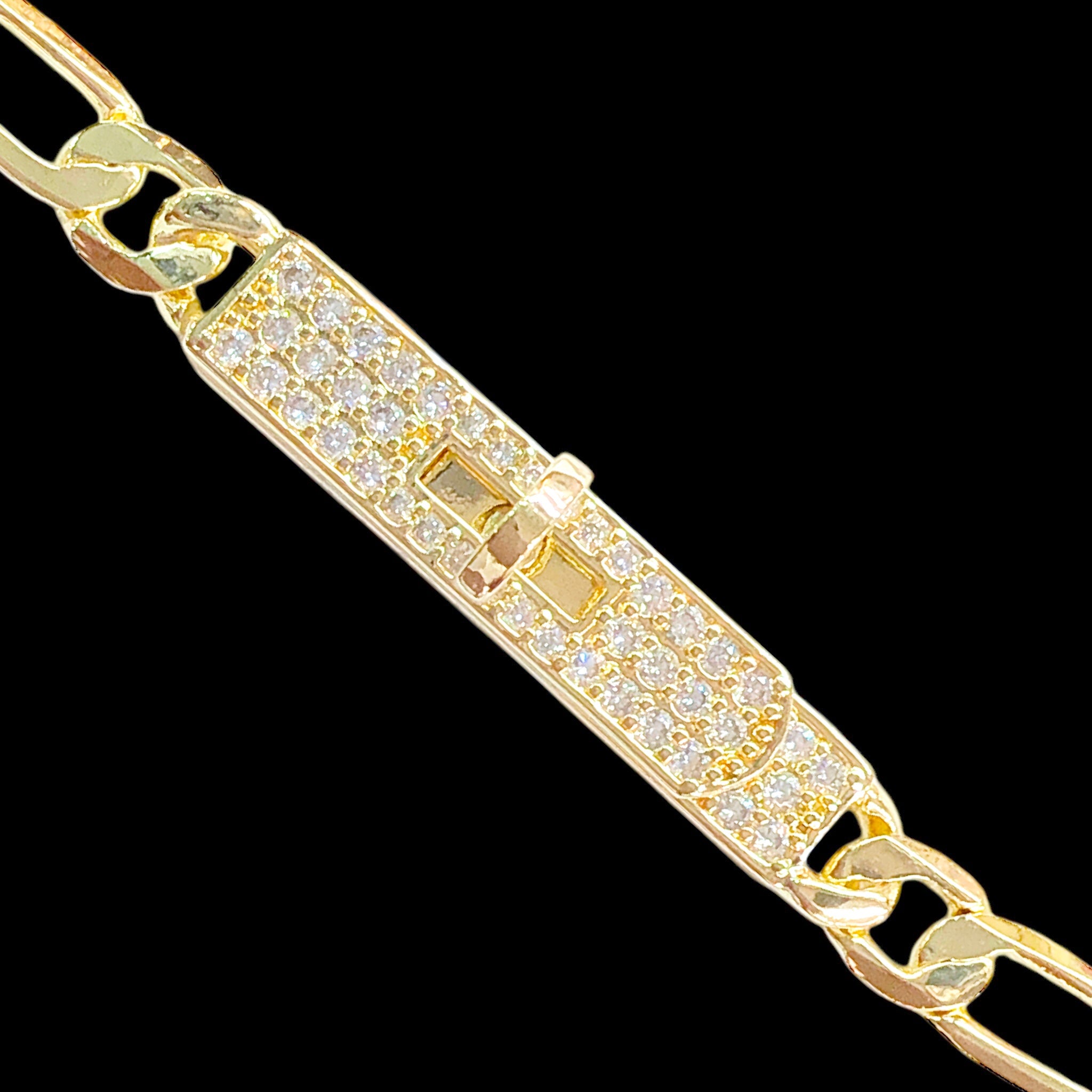 Oro Laminado Gold Filled Venetian Twist Figaro CZ Bracelet