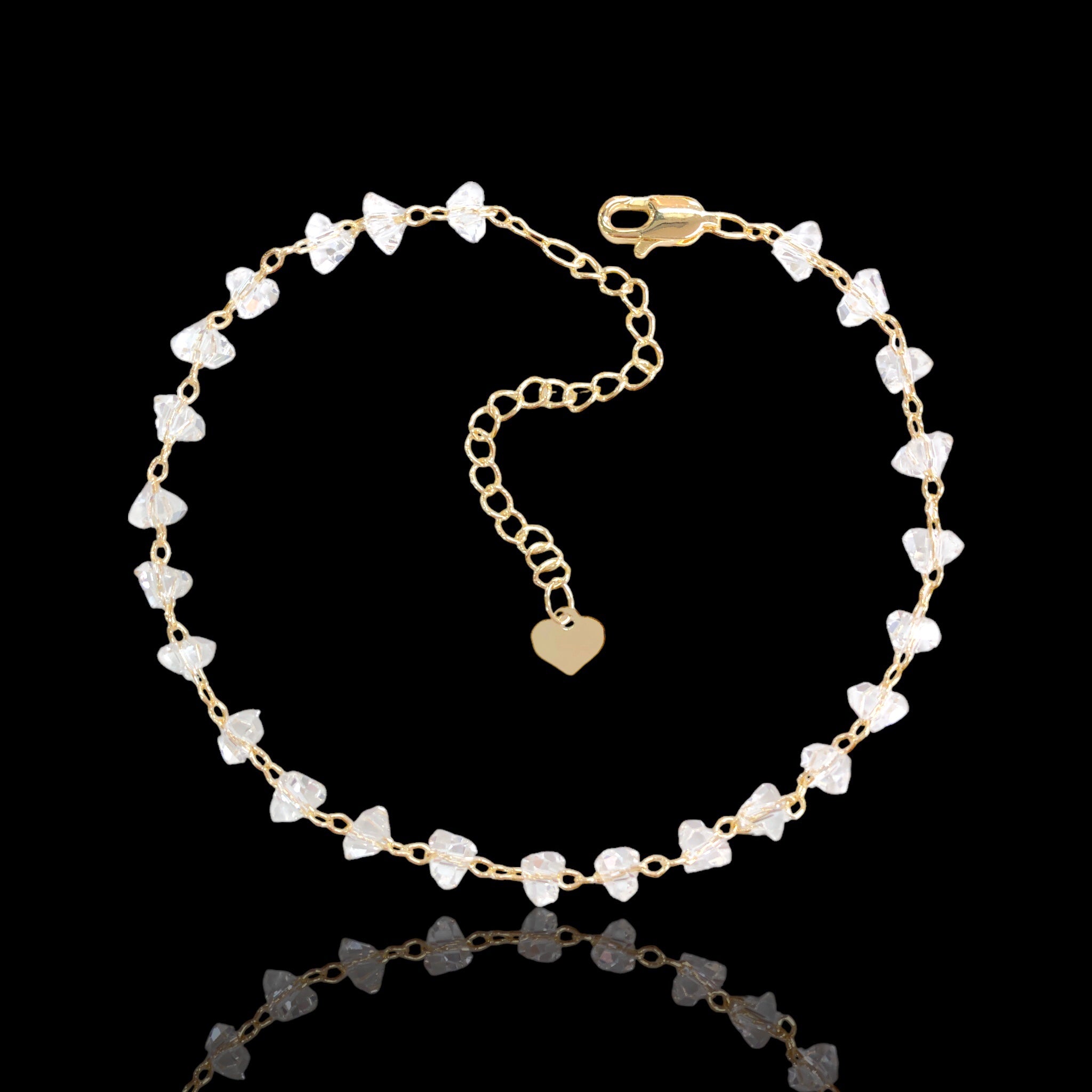 Oro Laminado Gold Filled Heart Shaped Crystal Anklet