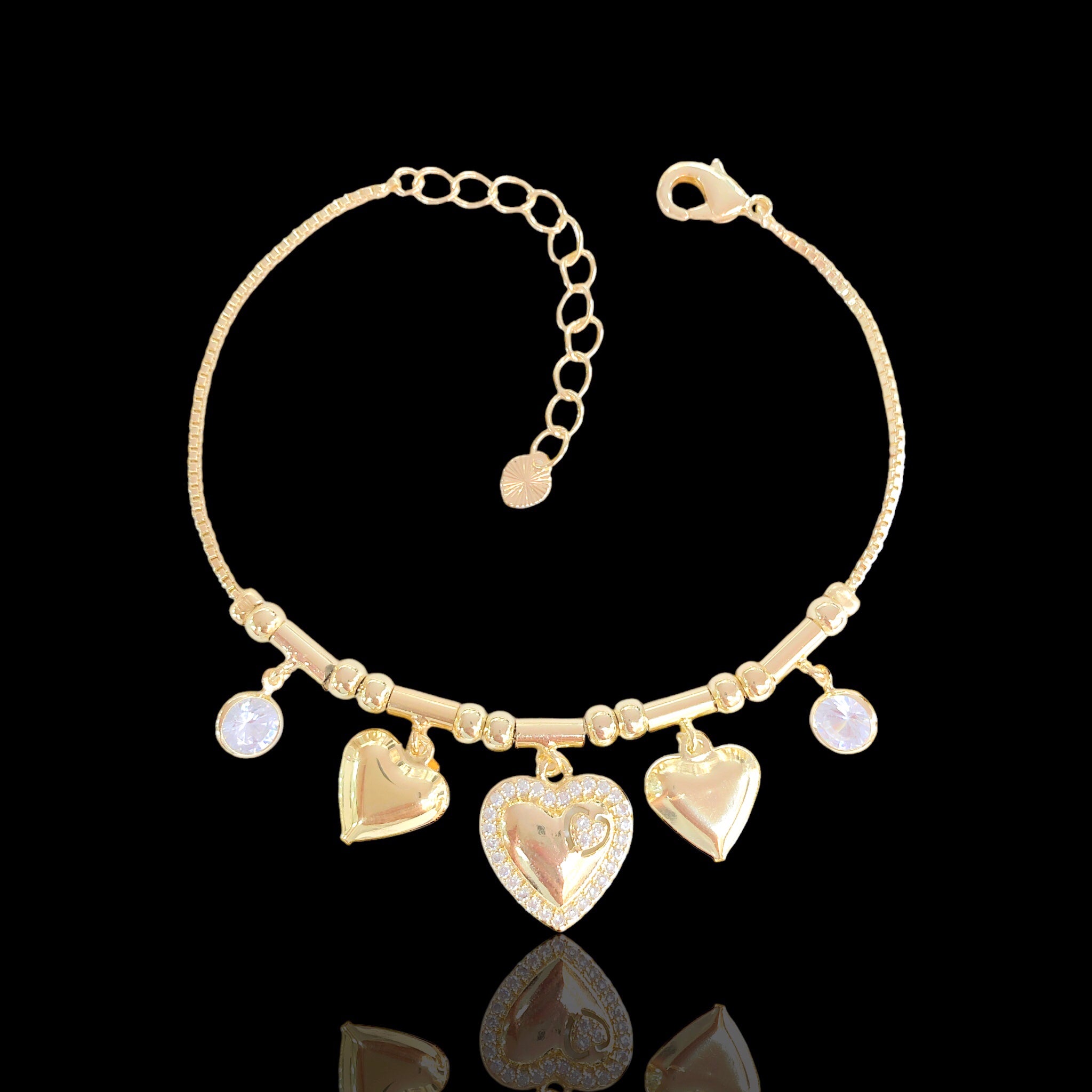 Oro Laminado Gold Filled Royal Heart Charm CZ Bracelet