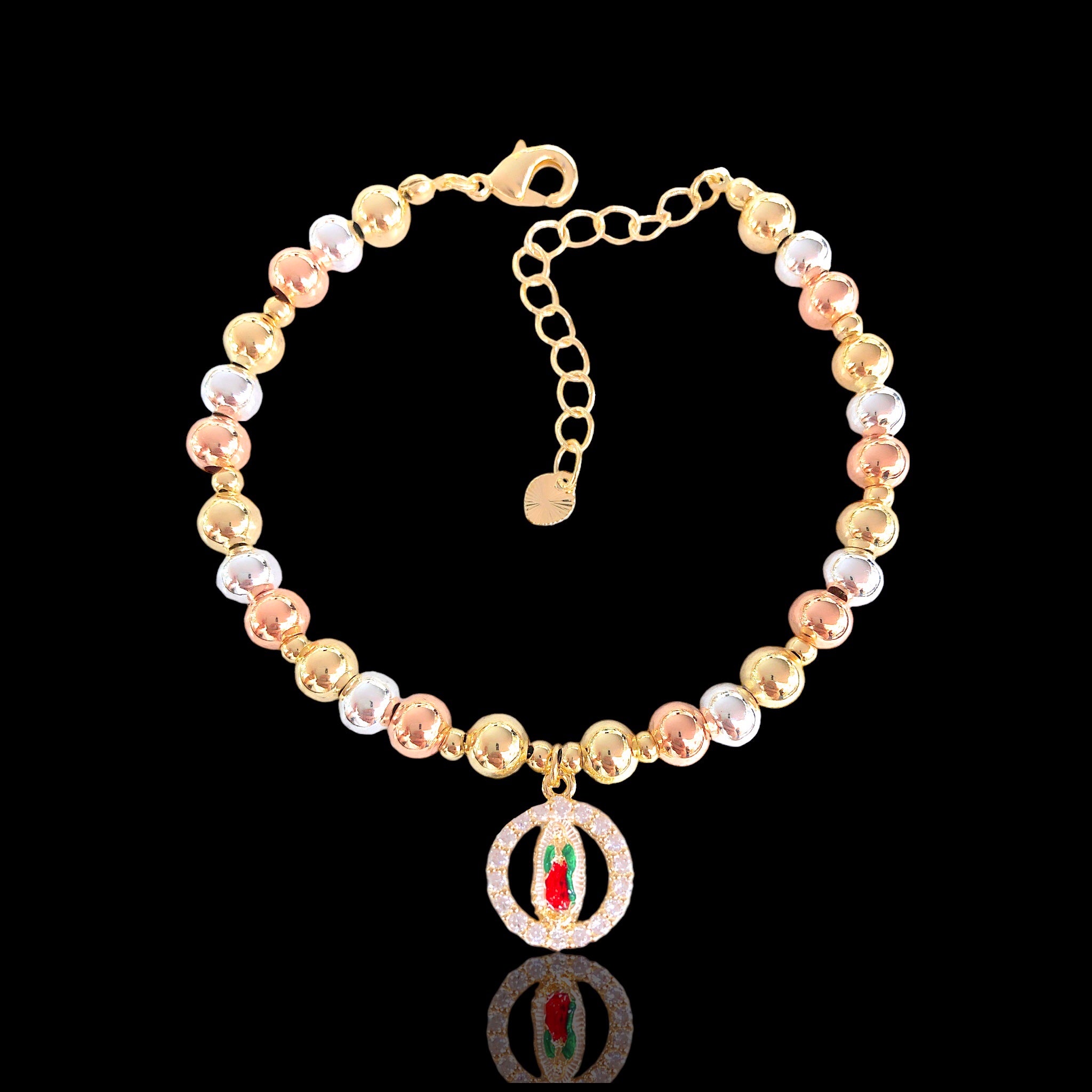 Oro Laminado Gold Filled Guadalupe Tricolor Beaded Bracelet